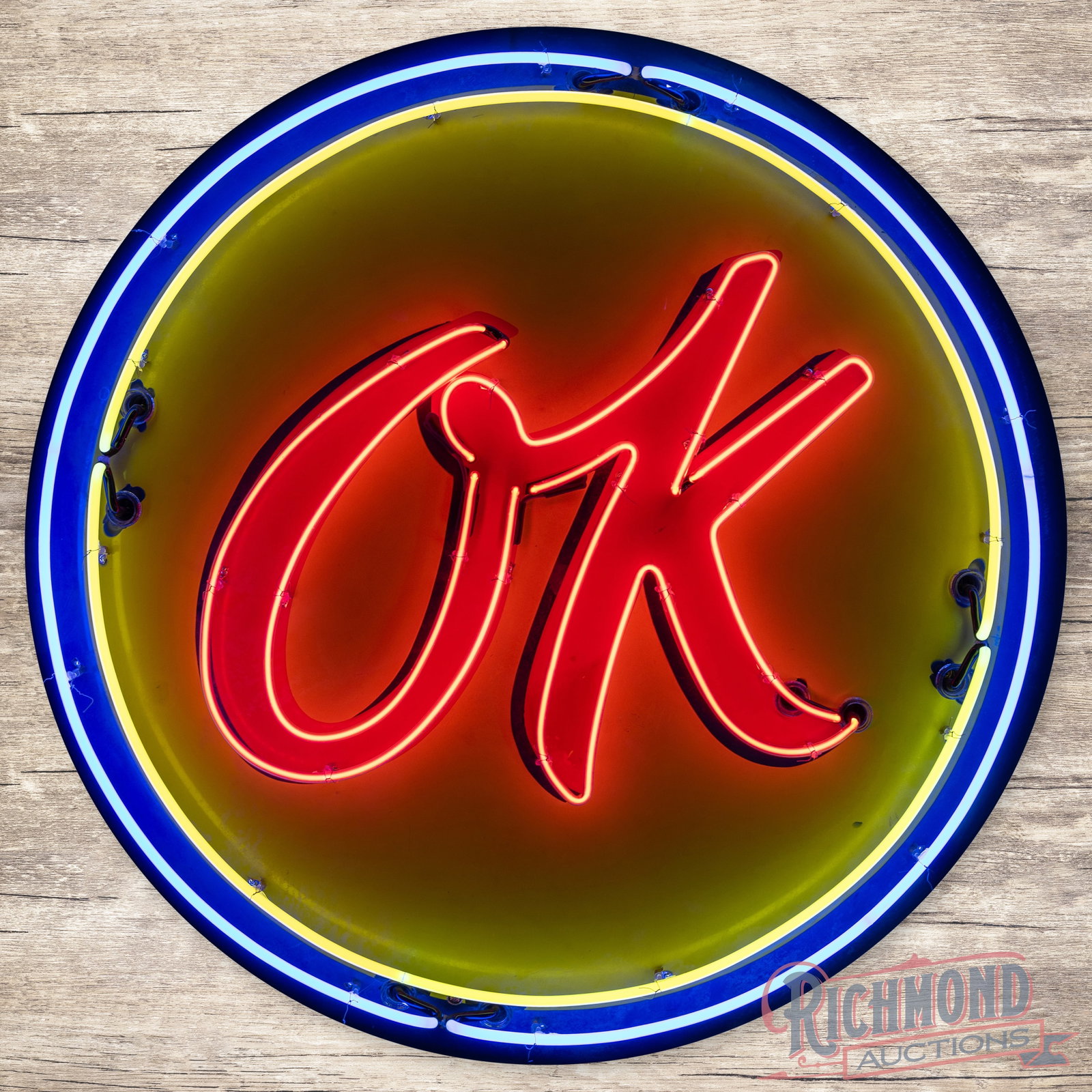 Chevrolet OK Used Cars 5' Single Sided Porcelain Neon Button Sign w/ Logo (1 of 4)