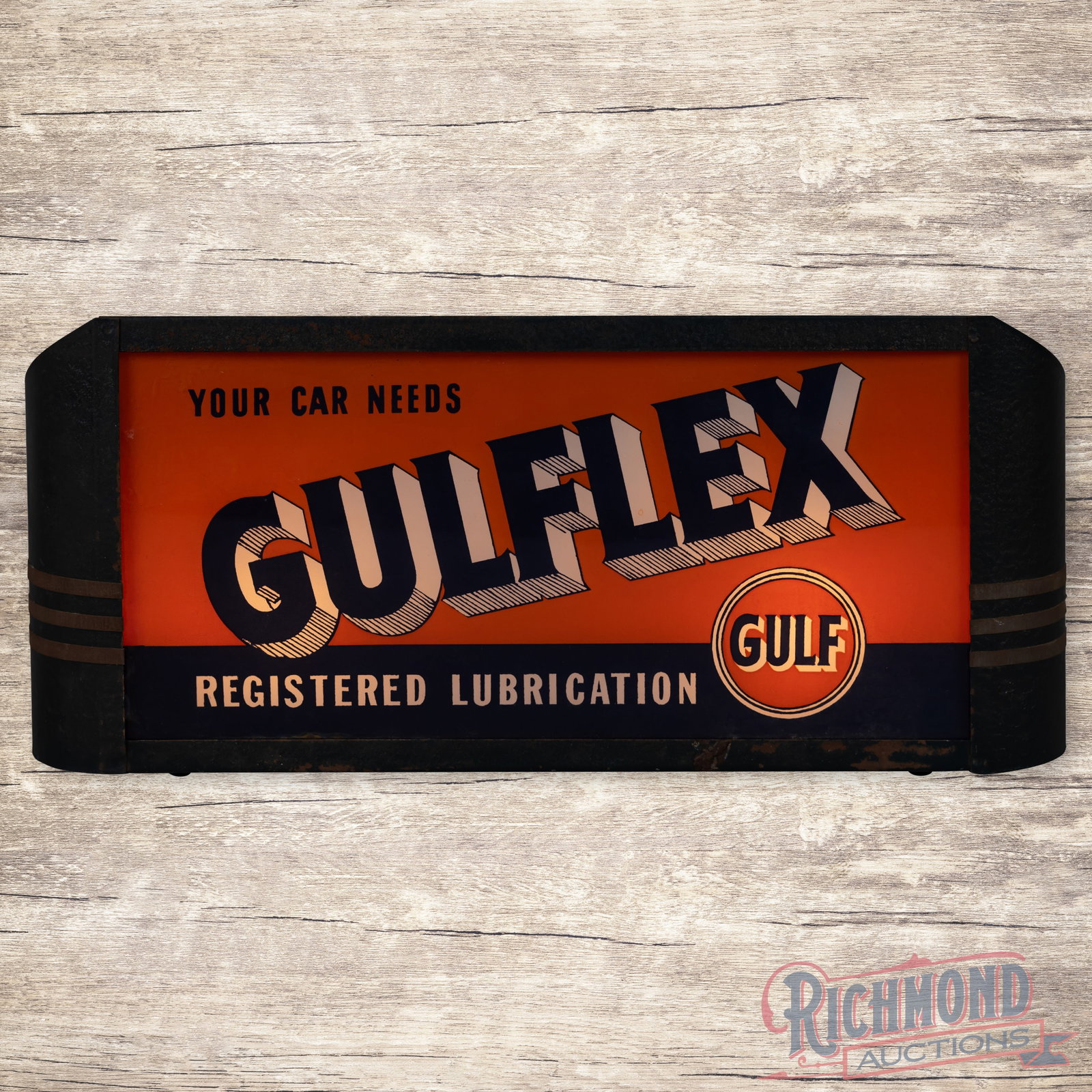 Your Car Needs Gulflex Registered Lubrication Lighted Glass Countertop Sign (1 of 4)