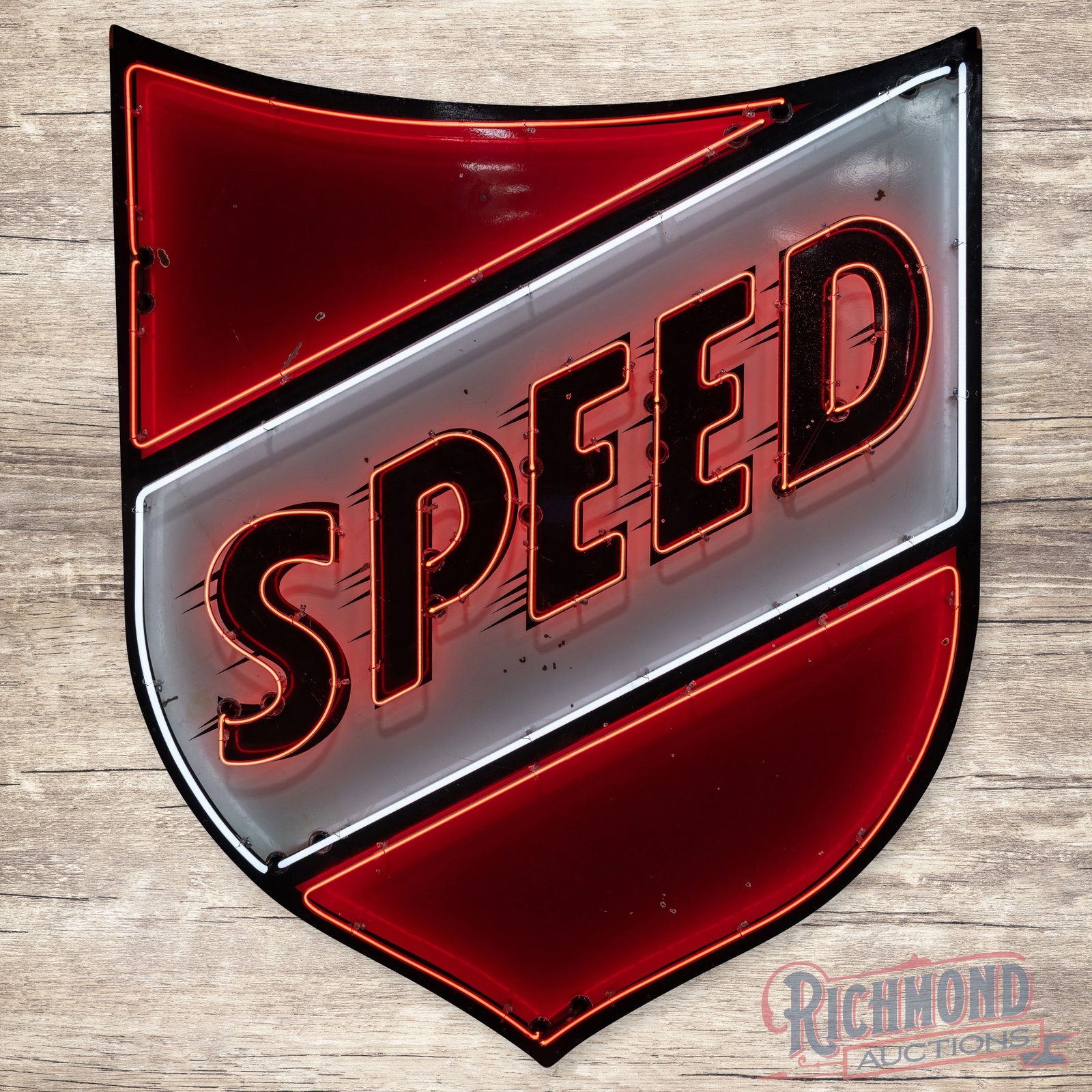 Speed Gasoline 6' Single Sided Porcelain Neon ID Sign w/ "Speedlines" (1 of 5)
