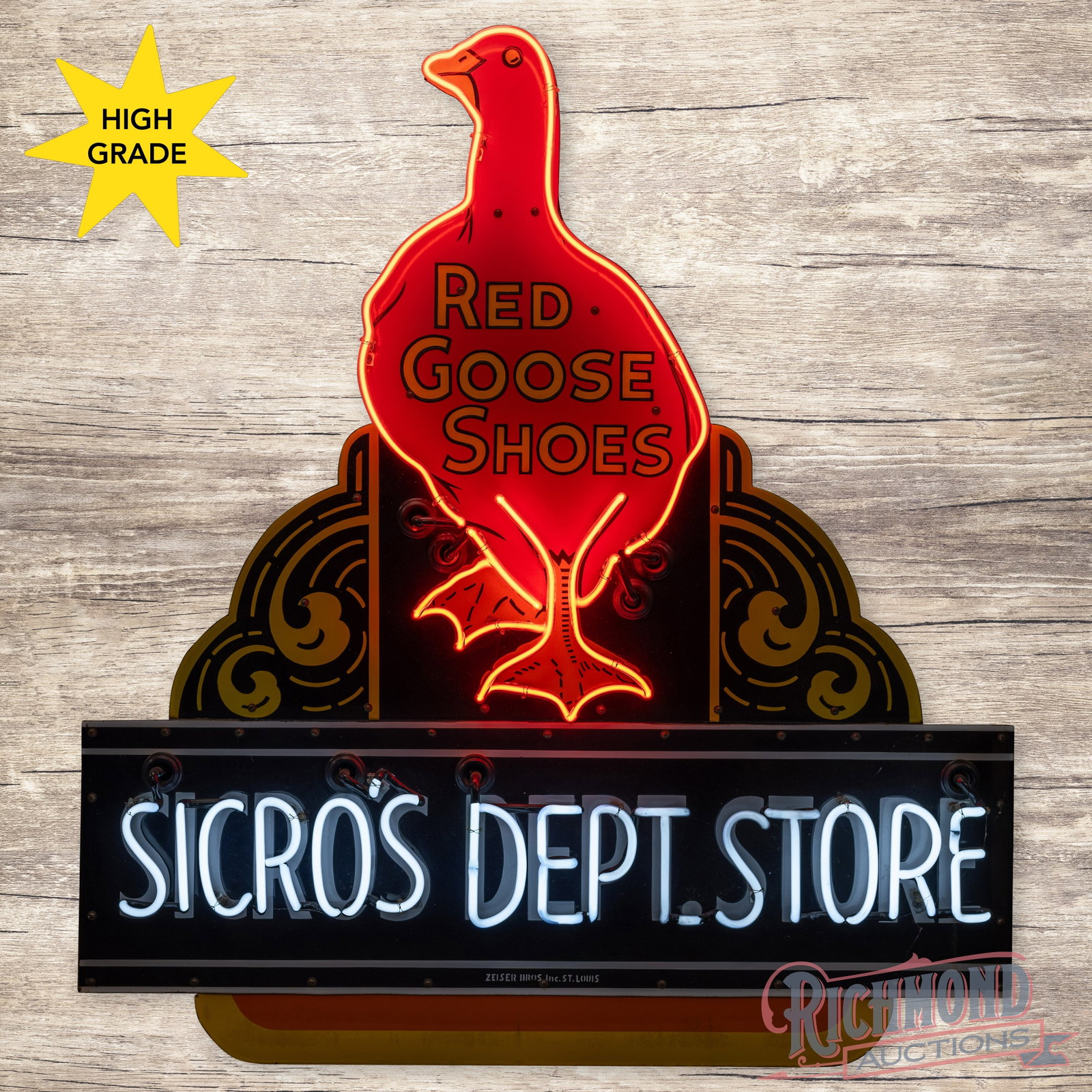 Red Goose Shoes Sicro's Dept. Store 4' Die Cut Single Sided Porcelain Factory Neon Sign (1 of 4)