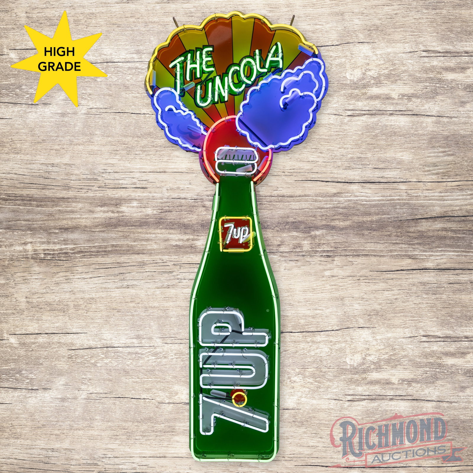 7up The Uncola Die Cut Single Sided Tin Neon Bottle Sign "Peter Max Style" (1 of 4)