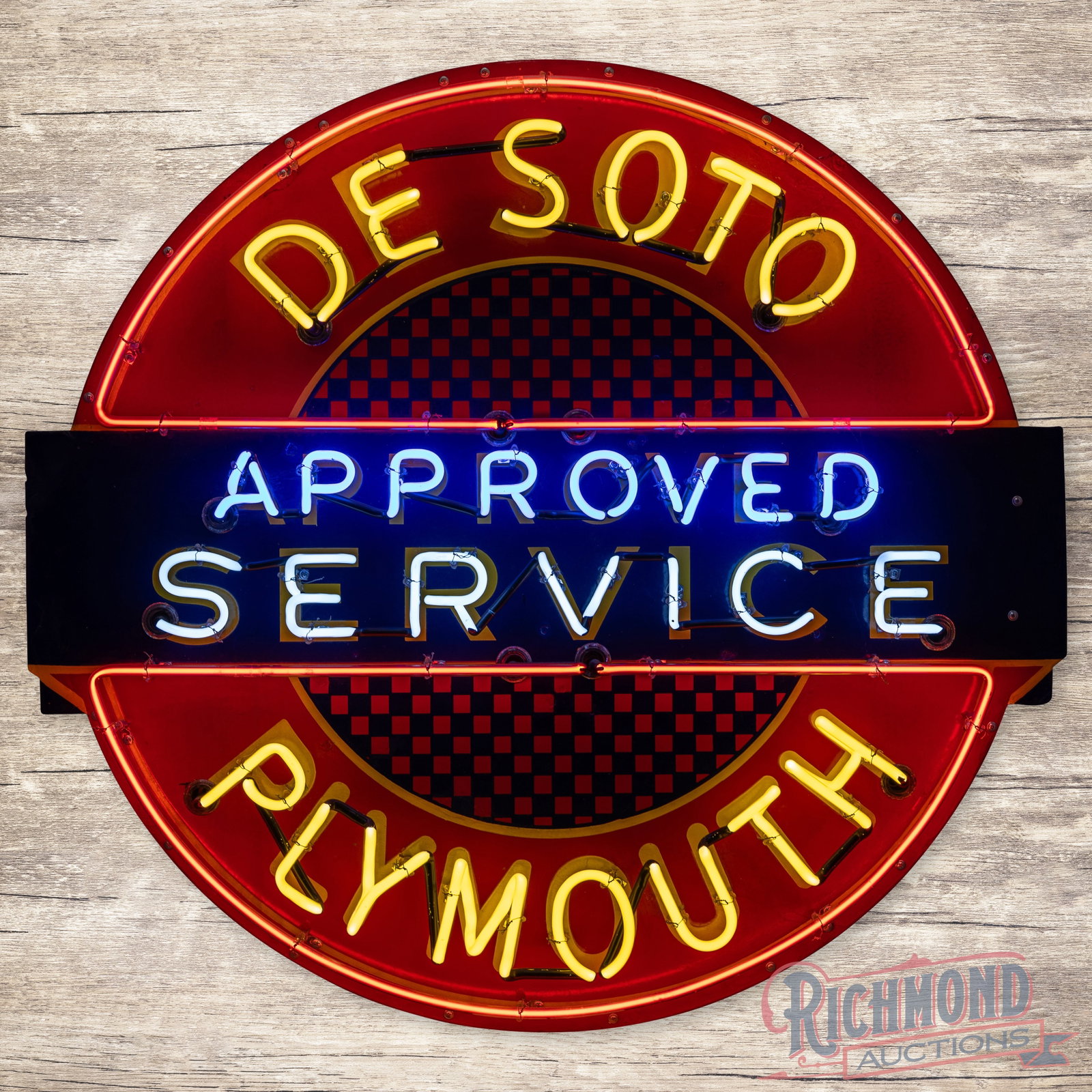 DeSoto Plymouth Approved Service 42" Single Sided Porcelain Neon Sign (1 of 4)