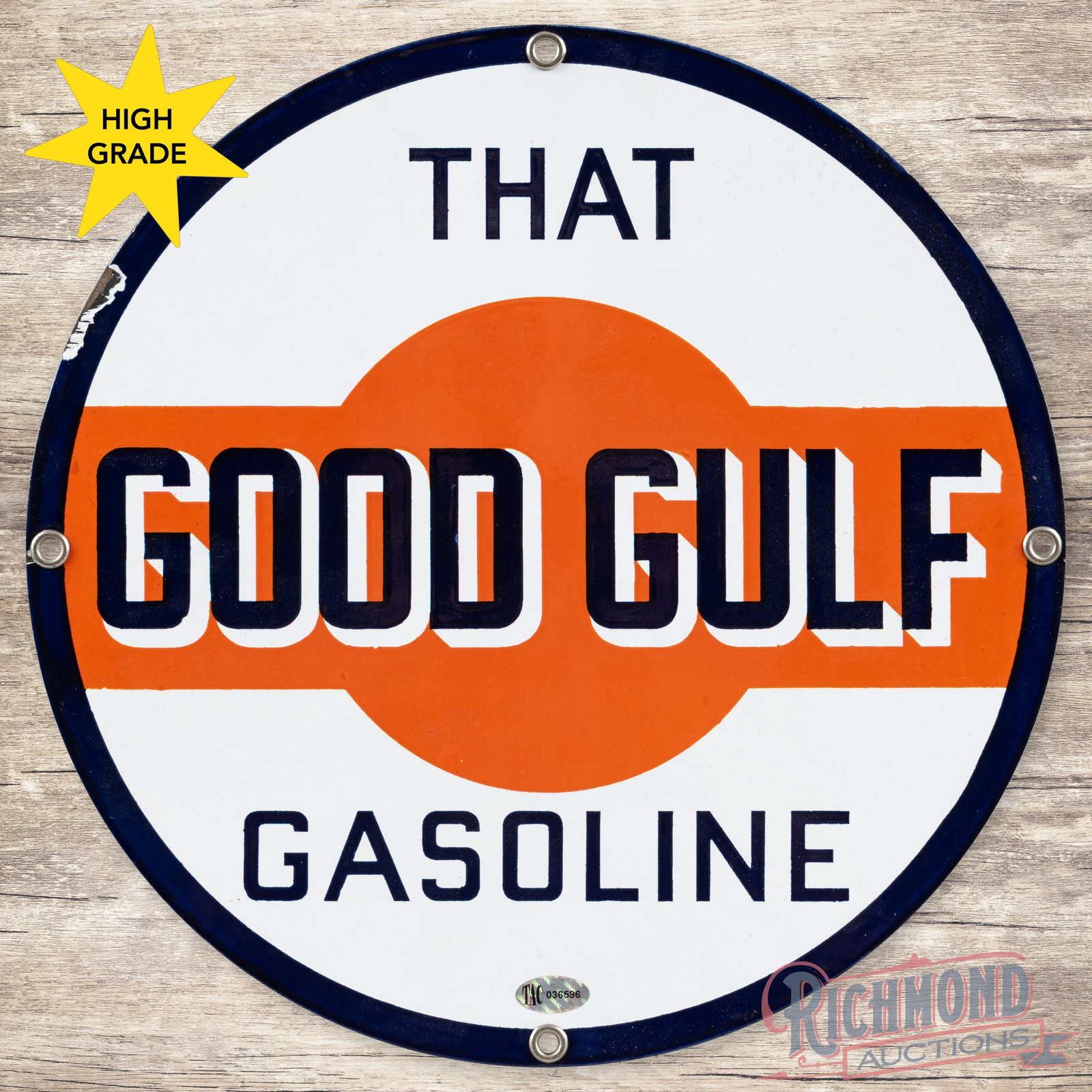 That Good Gulf Gasoline Single Sided Porcelain Pump Plate Sign (1 of 3)