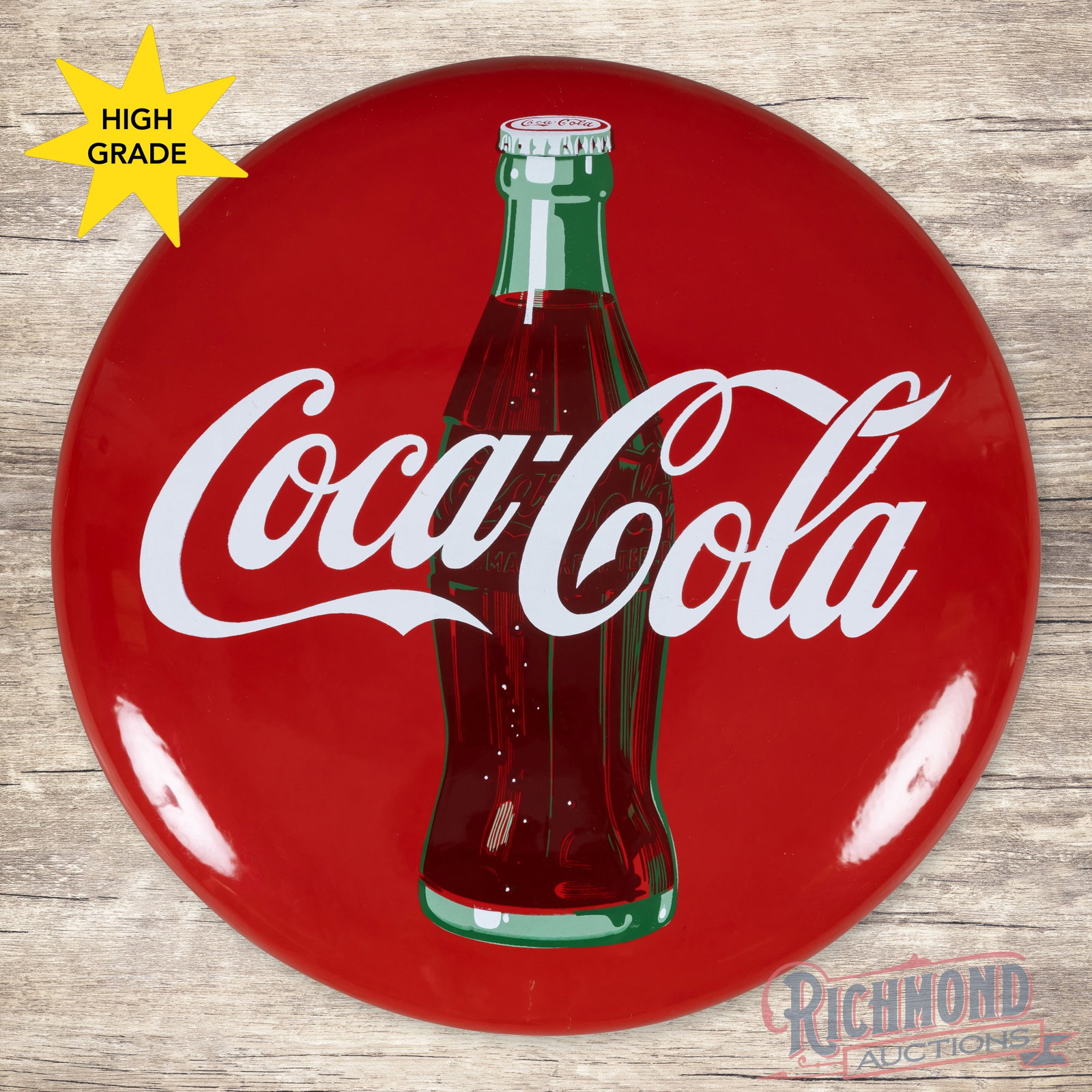 Coca Cola 24" Single Sided Porcelain Button Sign w/ Bottle (1 of 3)