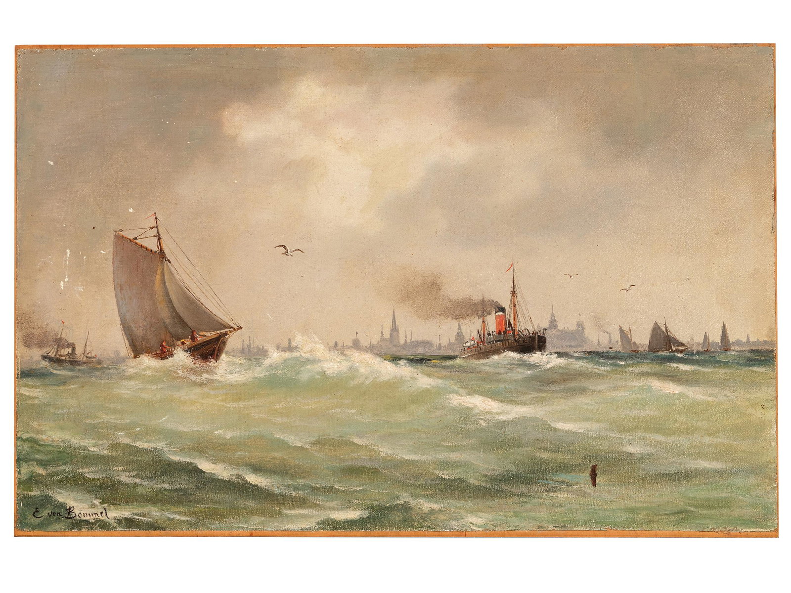 Elias Pieter van Bommel, 1819 - 1890: Elias Pieter van Bommel Amsterdam 1819 - 1890 Vienna â€žRotterdamâ€œ Oil on canvas on cardboard 31 x 49 cm Signed bottom left