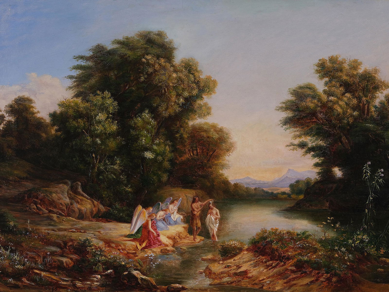 Carl Marko the Elder, Leutschau 1791 - 1860 Villa Appeggi near Antella, Florence, Landscape with St.: Carl Marko the ElderLeutschau 1791 - 1860 Villa Appeggi near Antella, Florence"Landscape with St. John"Oil on Canvas45 x 63 cm, with frame 57 x 75 cmSigned b.r.