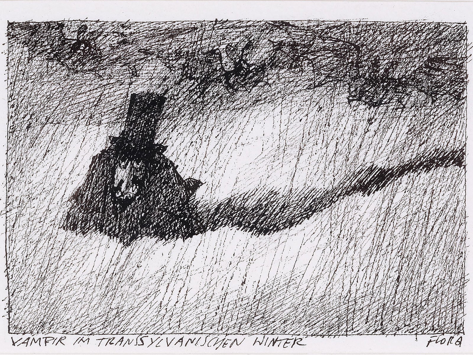 Paul Flora,  Glurns 1922 - 2009 Innsbruck,  Vampire in Transylvanian winter (1 of 4)