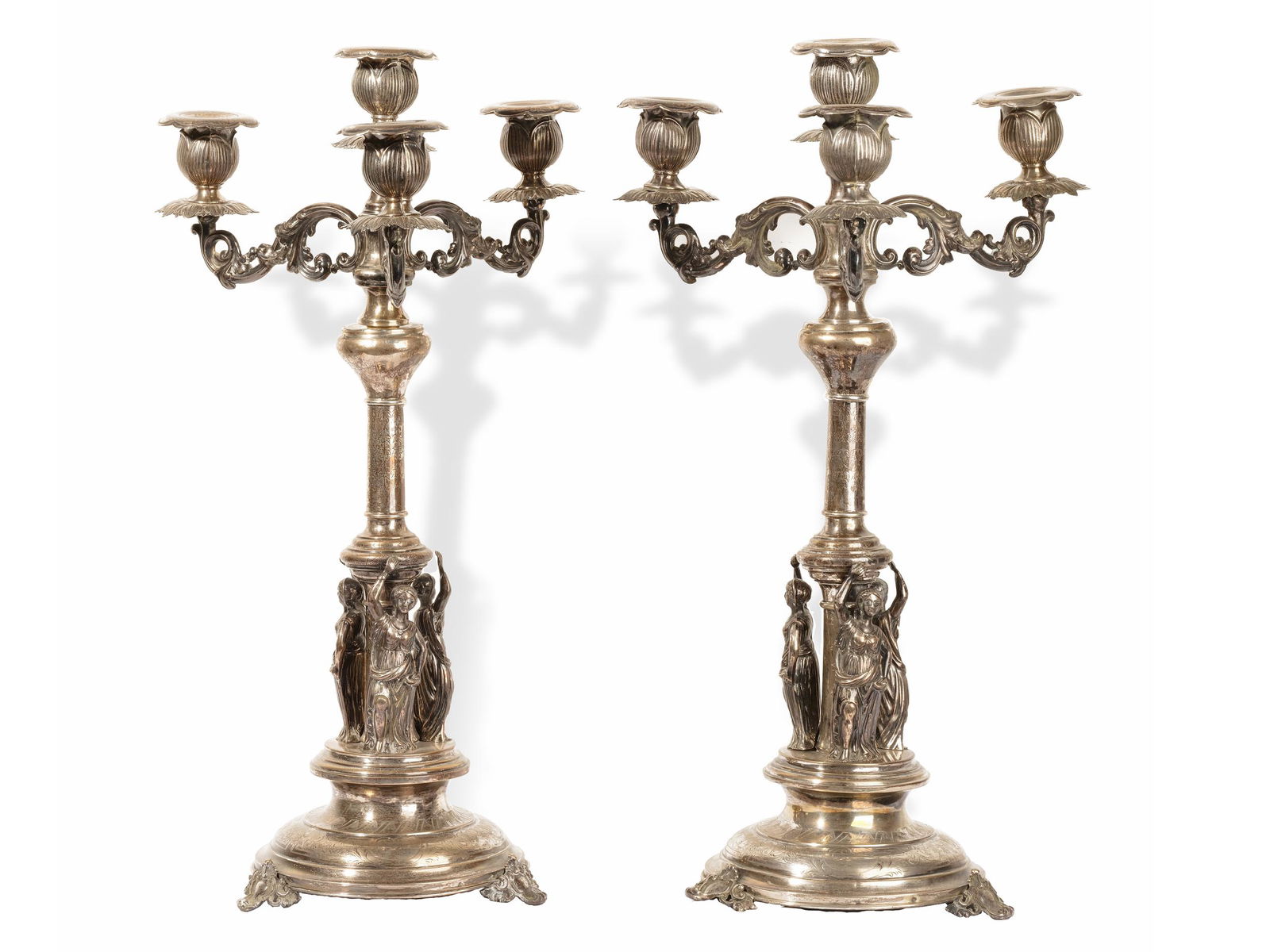Pair of monumental candlesticks,  Austria ca. 1900,  Silver cast and chased (1 of 8)