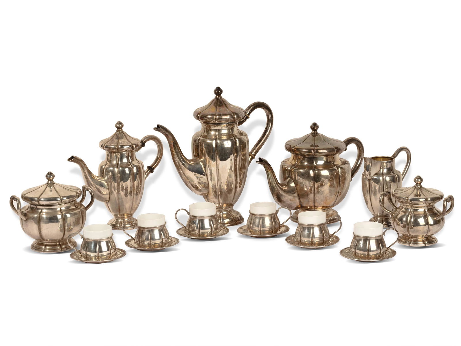 Coffee, Tea & Mocha Service,  Ca. 1910/20,  Silver & Porcelain (1 of 2)