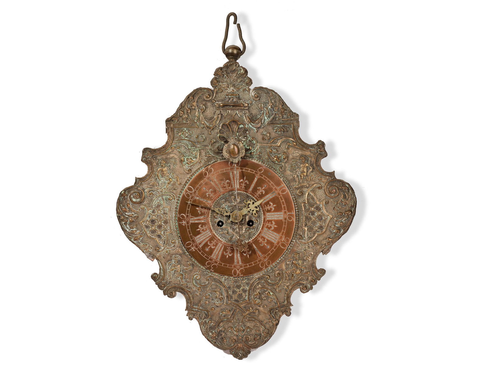 Baroque plate clock,  Ca. 1750,  Brass movement (1 of 5)