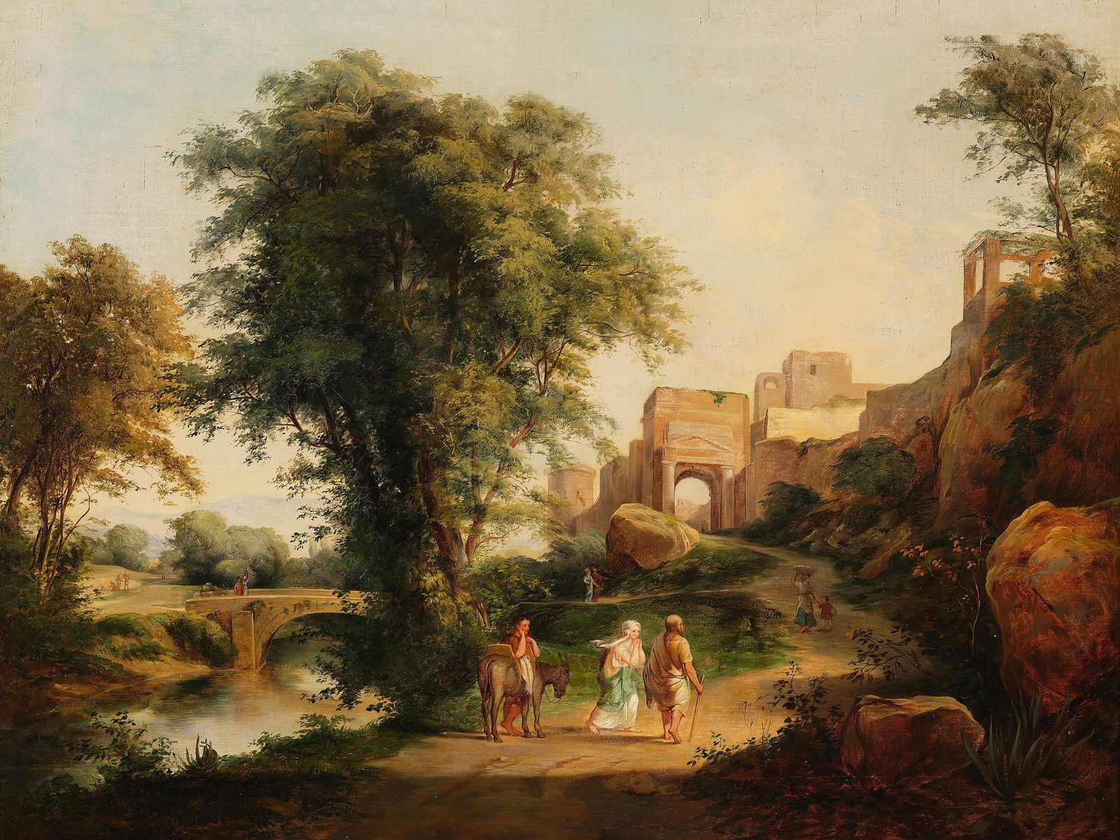 Karoly Marko the Elder, Leutschau 1791 - 1860 Florence, Pastoral landscape: Karoly Marko the Elder Leutschau 1791 - 1860 Florence Pastoral landscape Oil on canvas, relined 46 x 56 cm, with frame 61 x 71,5 cm Signed l.l.