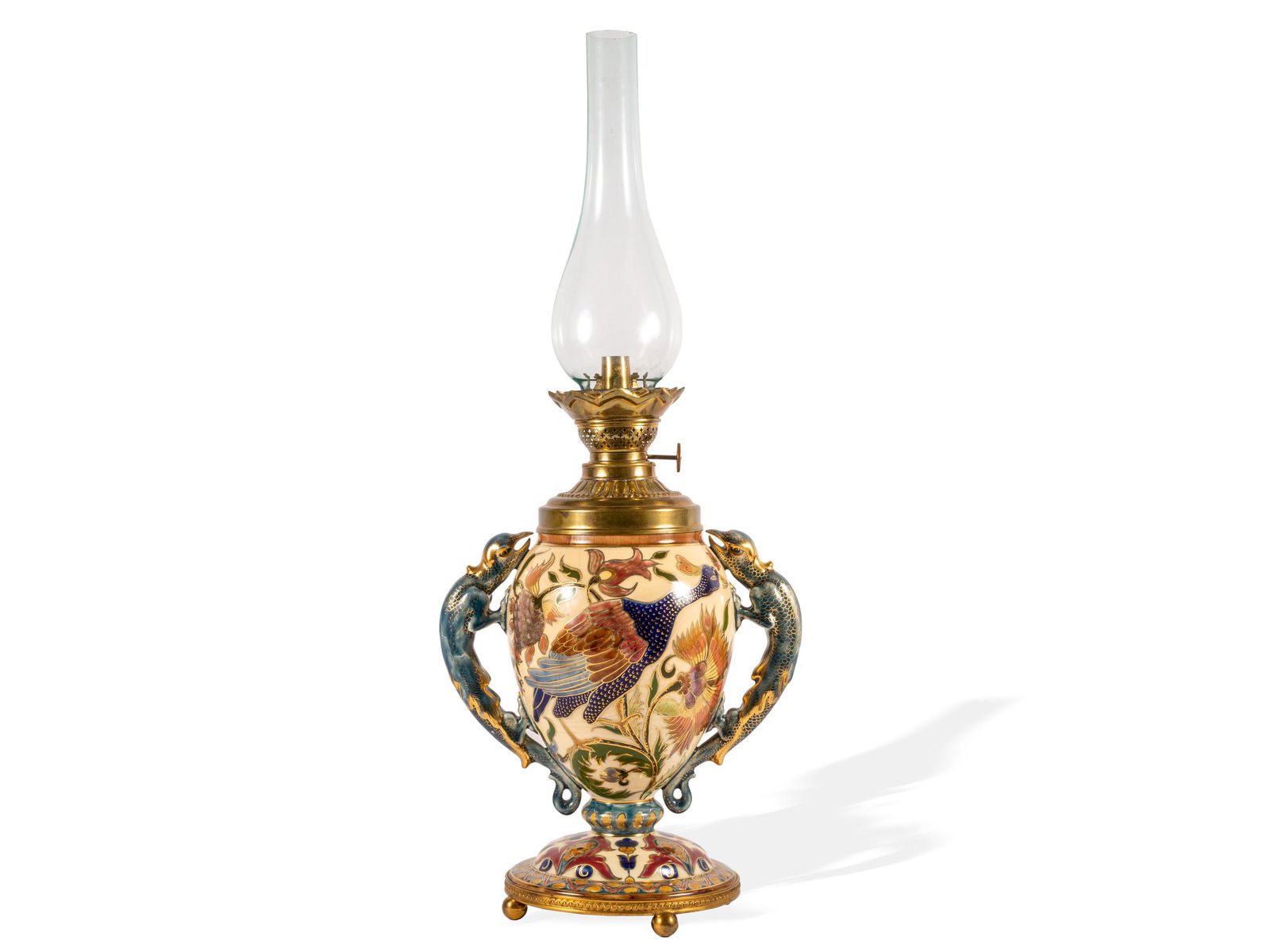Petroleum lamp with handle, Zsolnay, Pecs, Around 1900 (1 of 10)