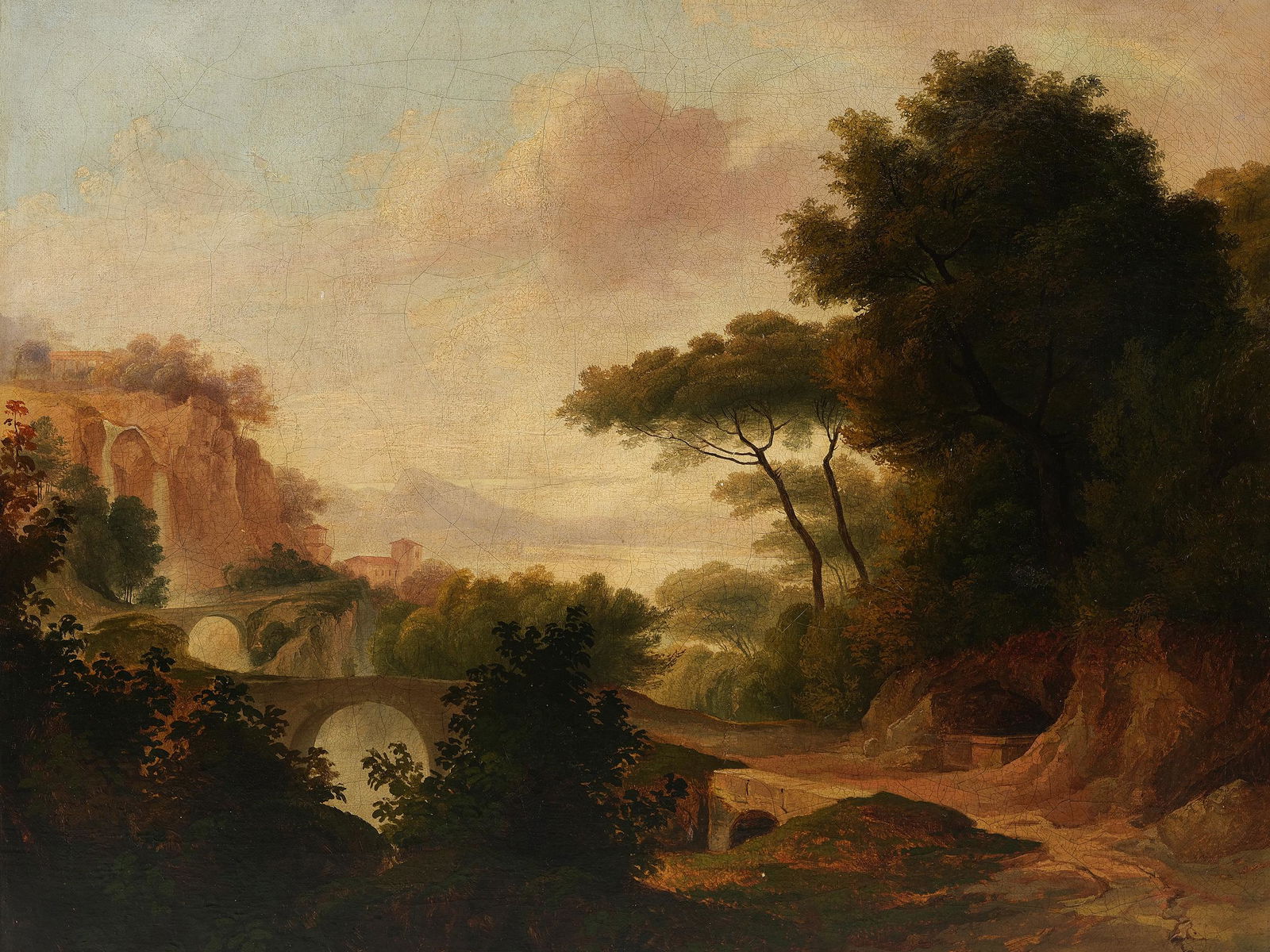 Karoly Marko the Elder, Leutschau 1791 - 1860 Antella, Attributed, Idyllic landscape: Karoly Marko the ElderLeutschau 1791 - 1860 Antella, AttributedIdyllic landscapeOil on canvas, relined46.5 x 58 cm, with frame 59 x 70 cm