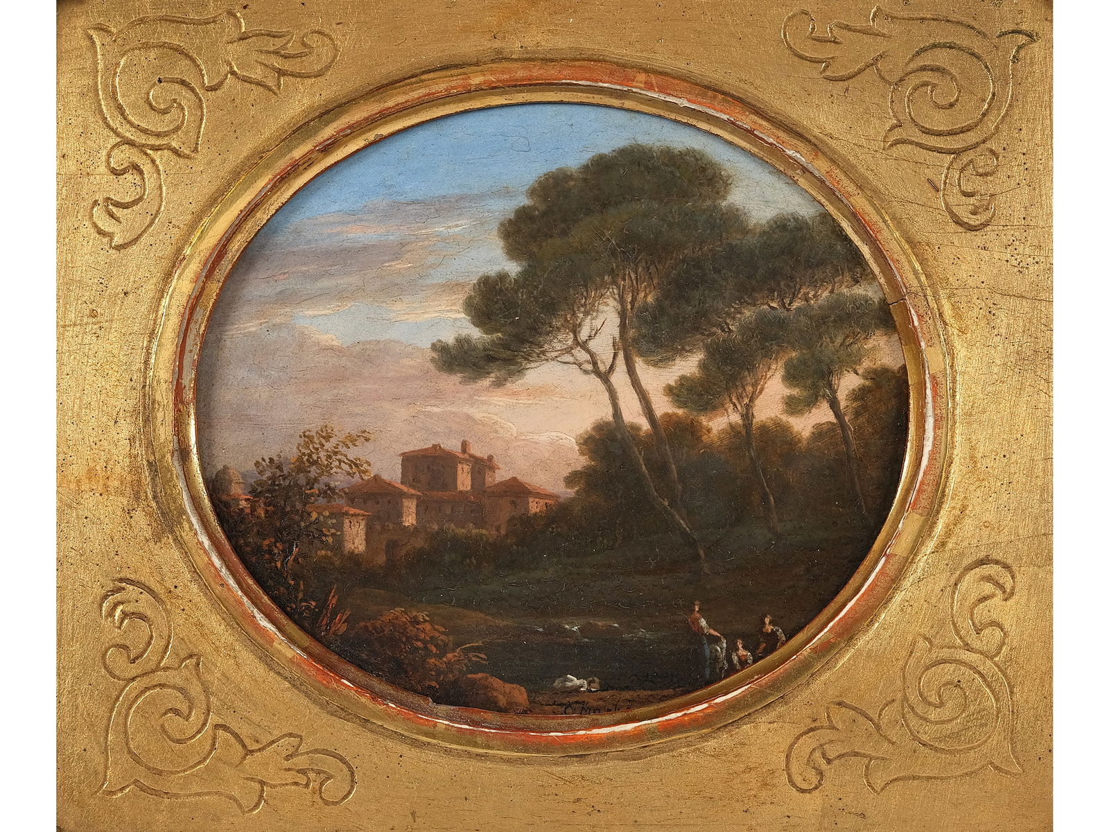 Karoly Marko the Elder, Leutschau 1791 - 1860 Florence, Pastoral landscape: Karoly Marko the ElderLeutschau 1791 - 1860 FlorencePastoral landscapeOil on wood10 x 12 cm, with frame 24 x 26.5 cmSigned b.m.