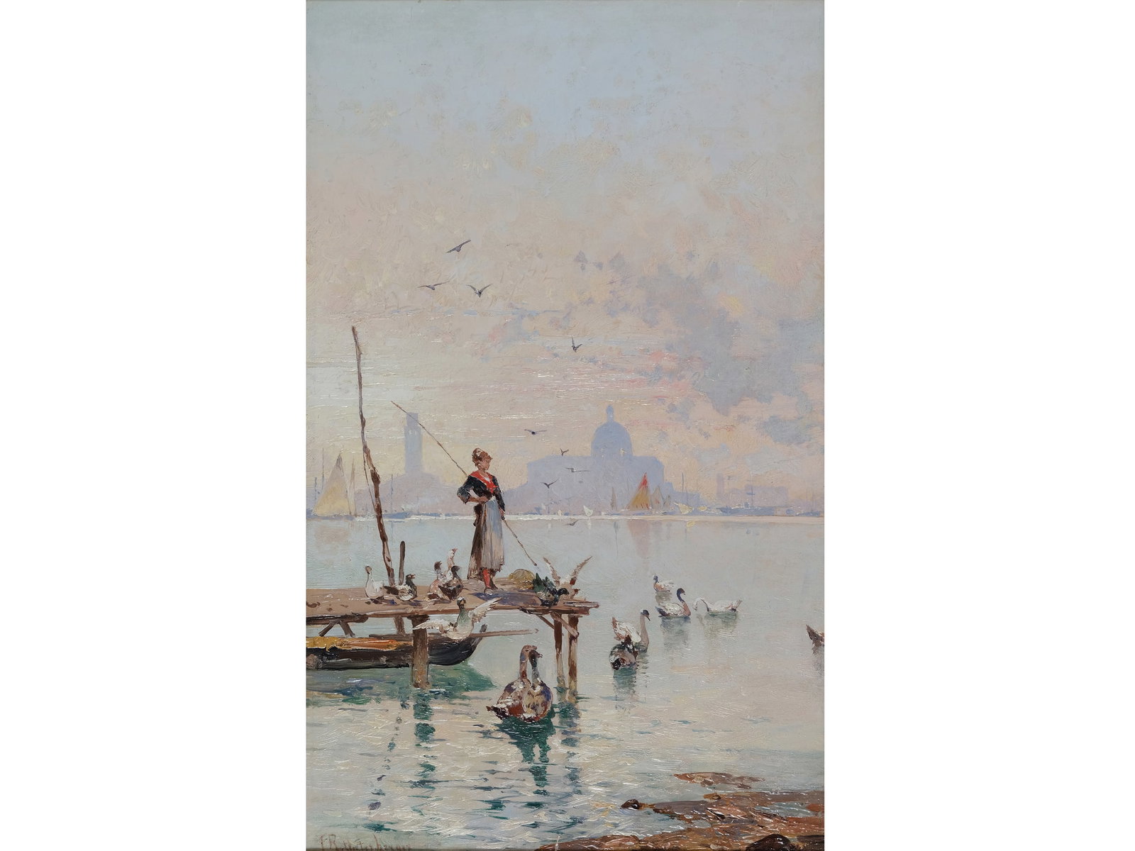 Franz Richard Unterberger, Innsbruck 1837 - 1902 Neuilly-sur-Seine, View of Venice: Franz Richard Unterberger Innsbruck 1837 - 1902 Neuilly-sur-Seine View of Venice Oil on wood 44 x 47 cm, with frame 54 x 37 cm Inscribed b.l.