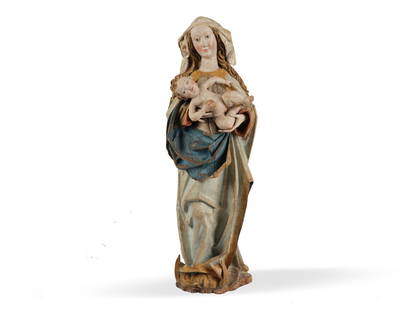 Museum-quality sculpture, Master's workshop, Hans Klocker: Museum-quality sculptureMaster's workshopHans Klocker Gais before 1474 - after 1500Crescent Moon MadonnaAround 1480/90Carved pine wood with original polychromyHeight 77 cmThis extremely high-quality M