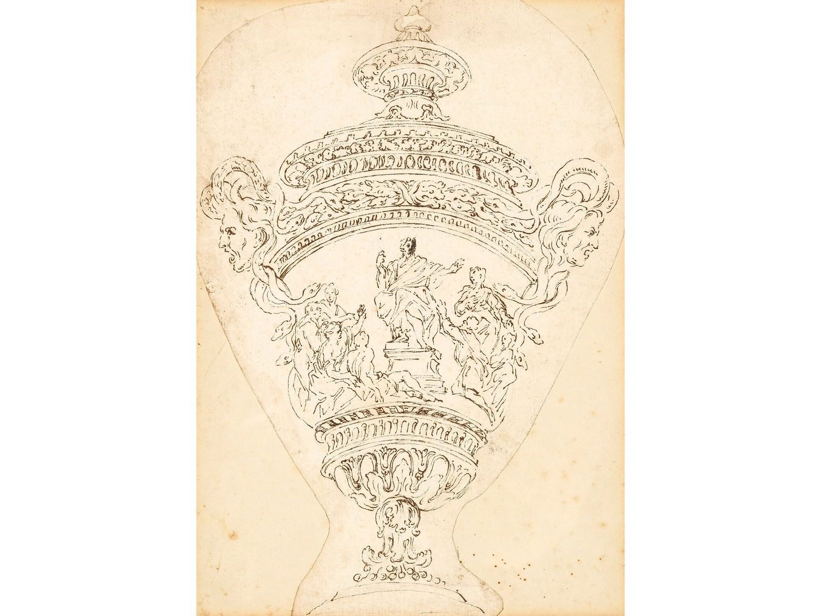 Giovanni Battista Foggini, Florence 1652 - 1725 Florence, attributed, Study for a vase: Giovanni Battista FogginiFlorence 1652 - 1725 Florence, attributedStudy for a vasePen and ink drawing on paper 27 x 20 cm, with frame 37.5 x 29.5 cm