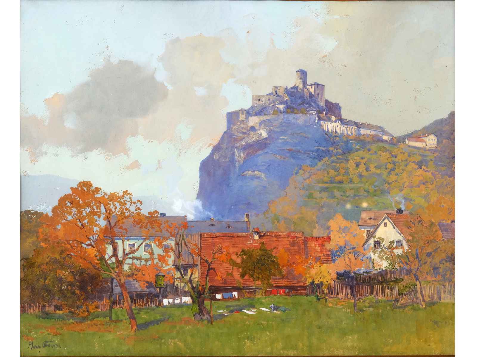 Otto Elsner, Vienna 1893 - 1956 Moedling, Village scene with castle (1 of 4)