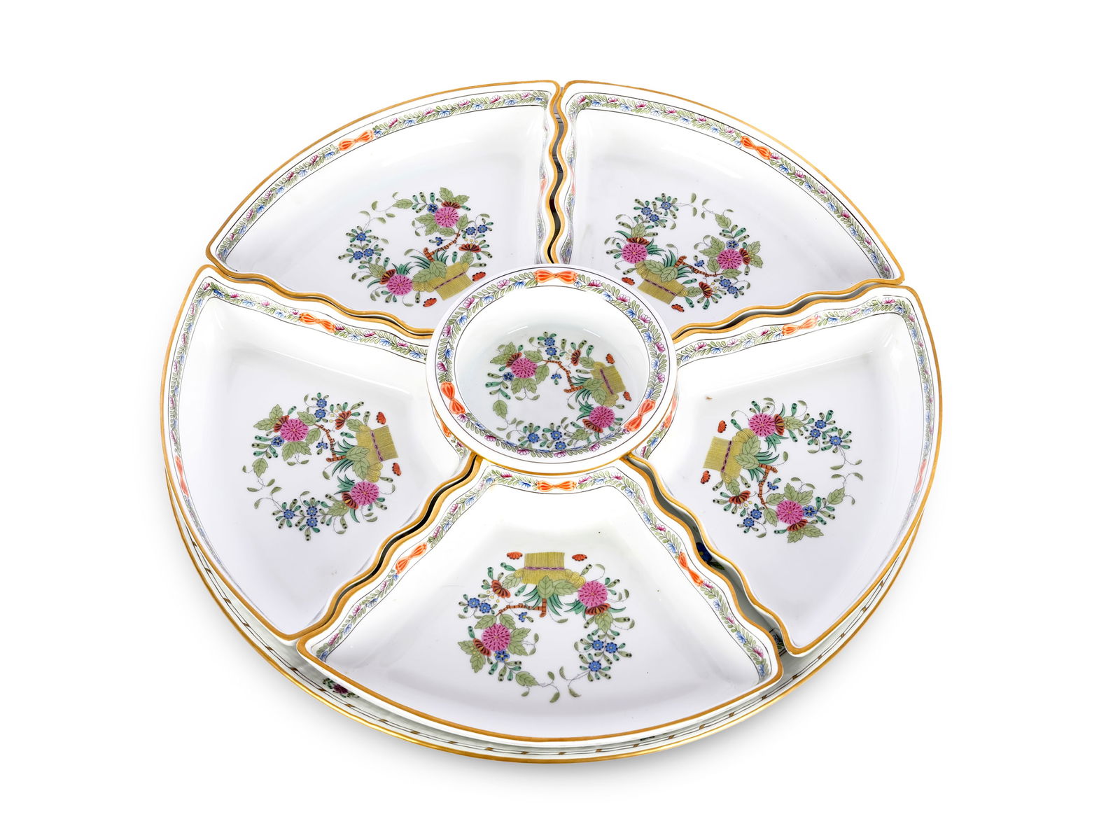 Service bowls on round plate, Herend, Fleurs des Indes/Indian Basket Multicolour (1 of 7)
