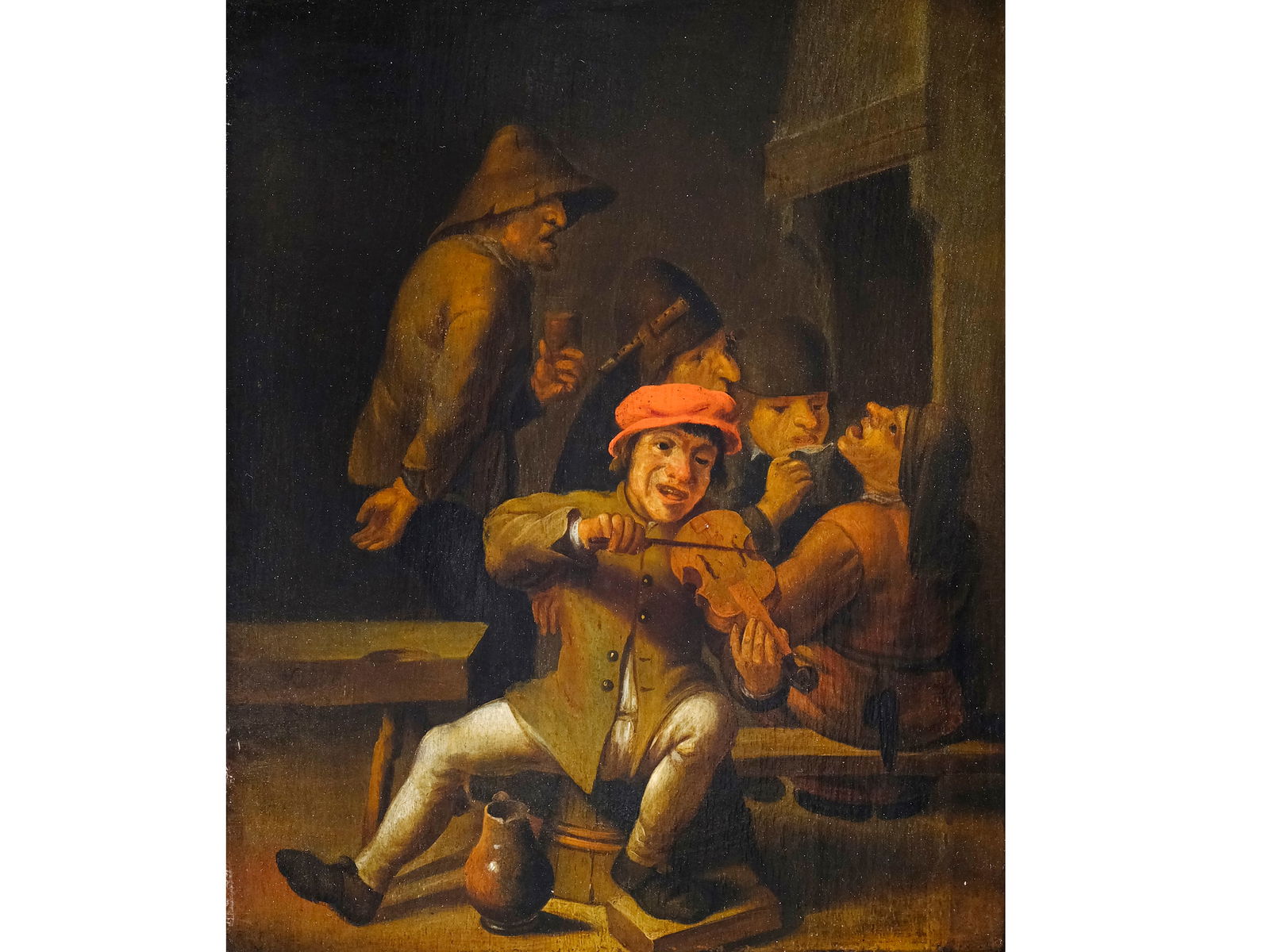 Adriaen Brouwer, Oudenaarde ca. 1605 - 1638 Antwerp, attributed, The Violinist: Adriaen Brouwer Oudenaarde ca. 1605 - 1638 Antwerp, attributed The Violin Player Oil on oak panel 25 x 21 cm, with frame 39 x 35 cm According to the label on the reverse, this painting was examined by