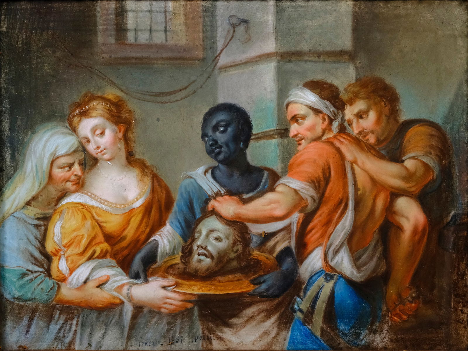 Salome with the head of John the Baptist, 18th century: Salome with the head of John the Baptist 18th century Pastel chalk on canvas 40 x 53 cm, with frame 51 x 63 cm Inscribed on the reverse Venezia 1757 Pozzi