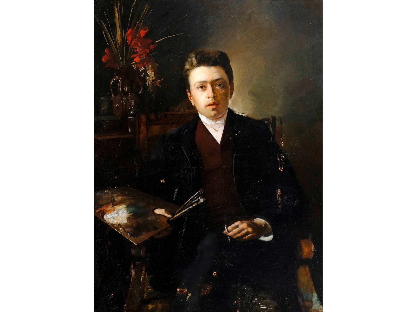 Self-portrait of the painter in the style of Mikael von Munkacsy: Self-portrait of the painter In the manner of Mikael von Munkacsy Oil on canvas, relined 100 x 74 cm, with frame 118 x 93 cm