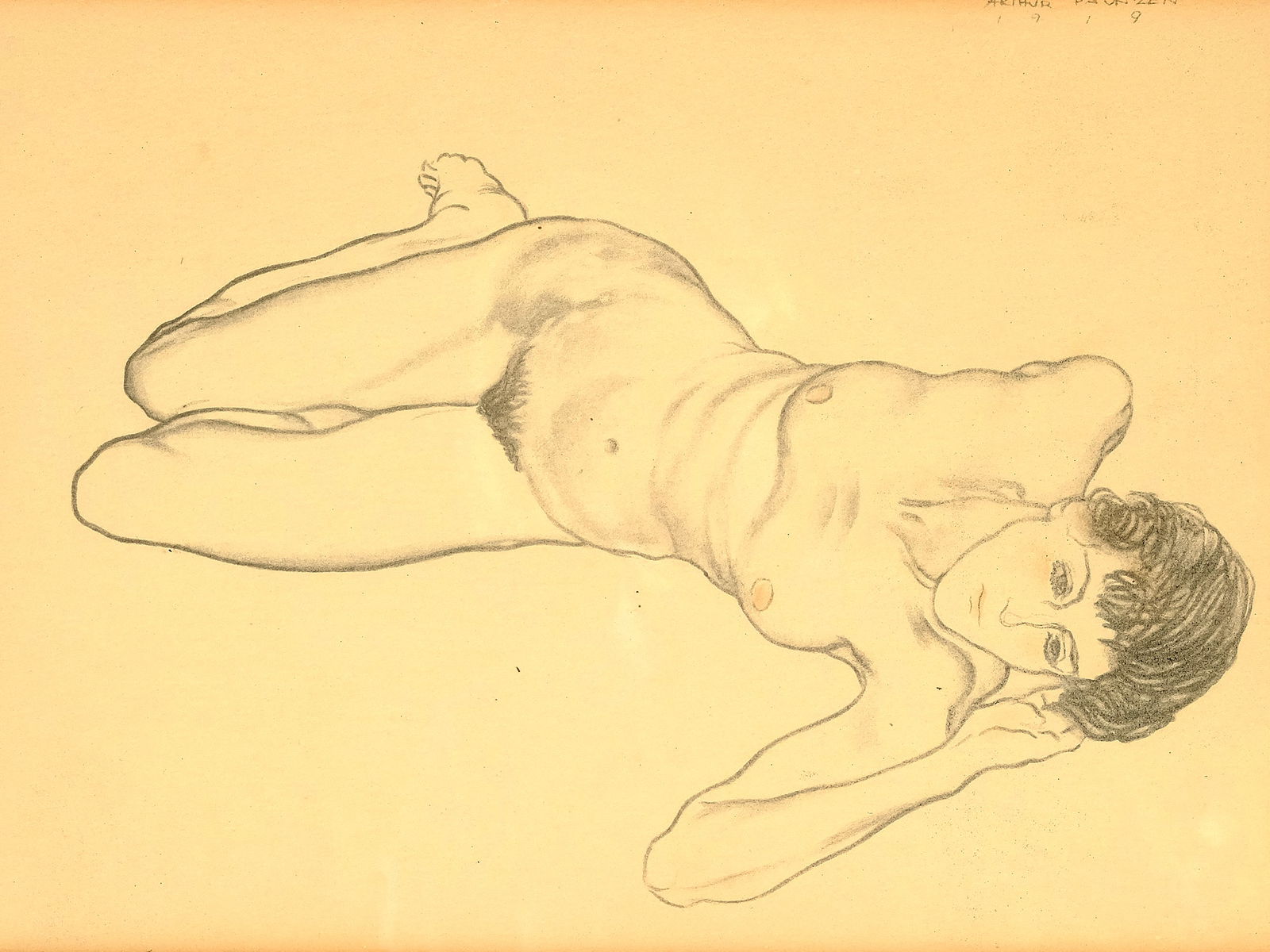 Arthur Paunzen, Vienna 1890 - 1940 Douglas, Reclining Nude: Arthur Paunzen Vienna 1890 - 1940 Douglas Reclining nude Pencil drawing on paper 23 x 32 cm, with frame 42 x 52 cm Signed and dated 1919 top right