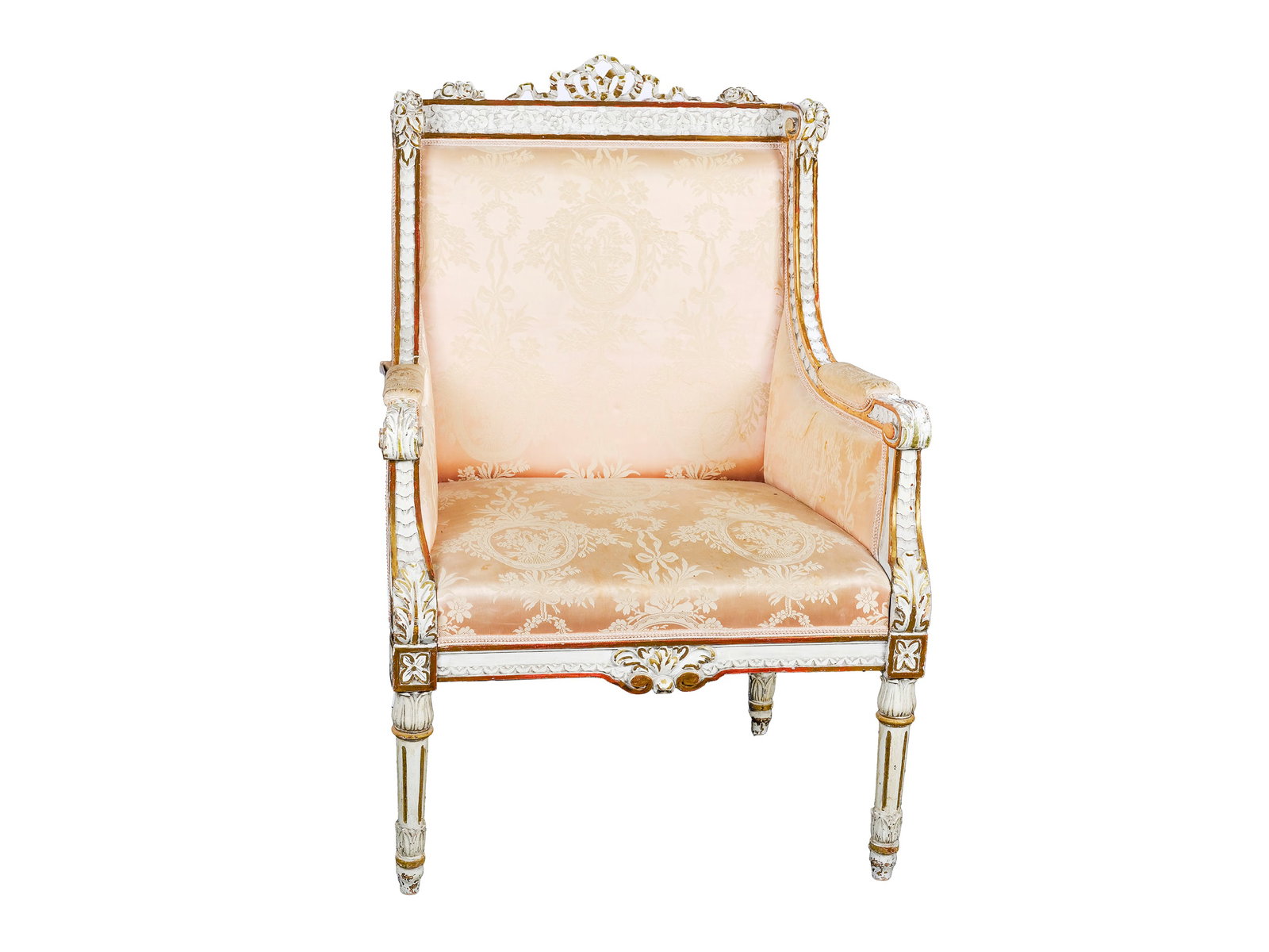 Armchair, Louis XVI around 1900: Armchair Louis XVI around 1900 Wood carved, painted and gilded Height 107 cm, width 71 cm