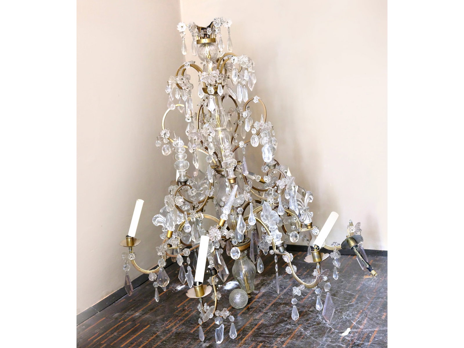 Crystal chandelier, 6-light: Crystal chandelier 6-flame frame bronze or brass crystal hanging height 107 cm electrification without guarantee