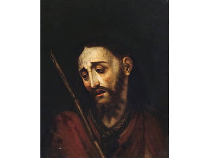 Spanish painter, 17th century, circle of Luis de Morales, Portrait of Christ: Spanish painter17th centuryCircle of Luis de Morales, called El Divino/Divino MoralesPortrait of ChristOil on canvas on panel50 x 41 cm, framed 66 x 56 cm