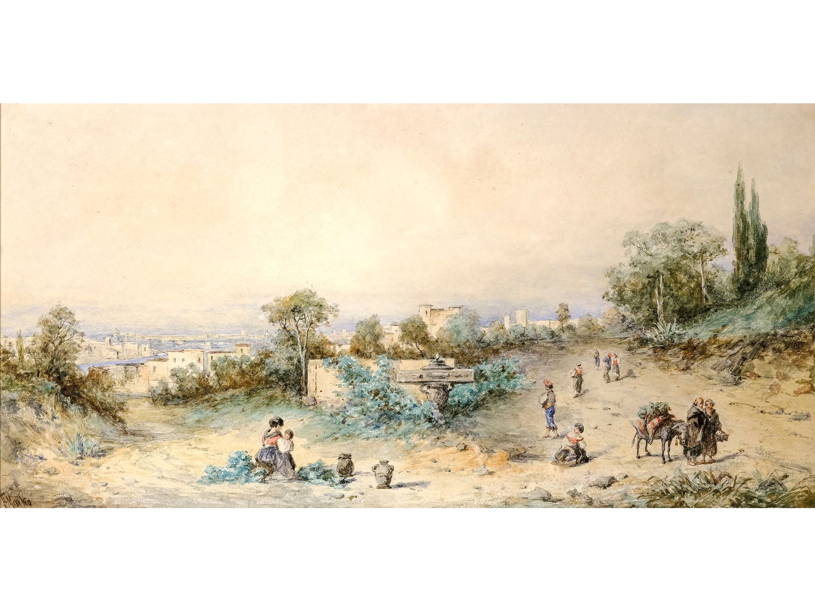 András Markó, Vienna 1824 - 1894 Vienna, Landscape with a view of Rome: András Markó Vienna 1824 - 1894 ViennaLandscape with a view of RomeWatercolor on paper28 x 54 cm, framed 32 x 57.5 cmsigned on lower left