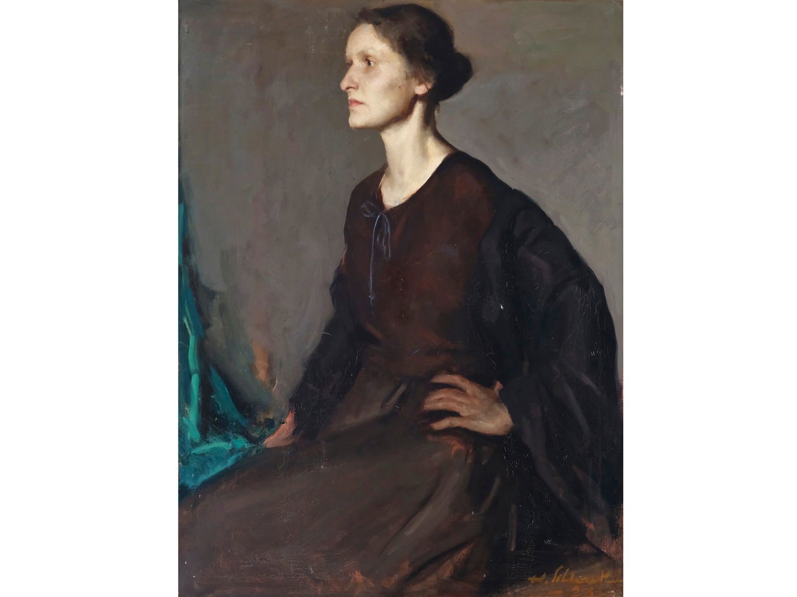 Hans Schlereth, Bamberg 1894 - 1962: Hans SchlerethBamberg 1894 - 1962Portrait of the painter Johanna Moritz-HohmannOil on canvas96 x 75 cm, framed 116 x 95 cmsigned and dated 1923 lower right