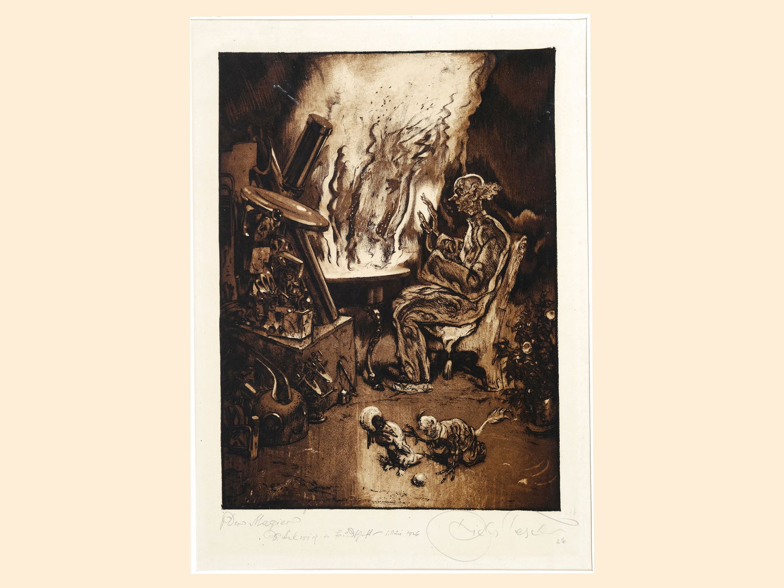 Richard Teschner, Karlovy Vary 1879 - 1948 Vienna: Richard TeschnerKarlovy Vary 1879 - 1948 Vienna The MagicianLithograph28 x 22,5 cmsigned on lower rightTitled lower leftProvenance: Dr. Hans Ankwicz-Kleehoven, art historian and art collector in Vienn