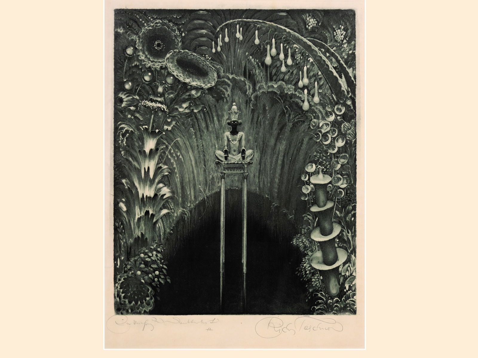 Richard Teschner, Carlsbad 1879 - 1948 Vienna: Richard TeschnerCarlsbad 1879 - 1948 Vienna untitledLithograph30,5 x 25,5 cmsigned on lower rightInscribed lower leftProvenance: Dr. Hans Ankwicz-Kleehoven, art historian and art collector in Vienna,