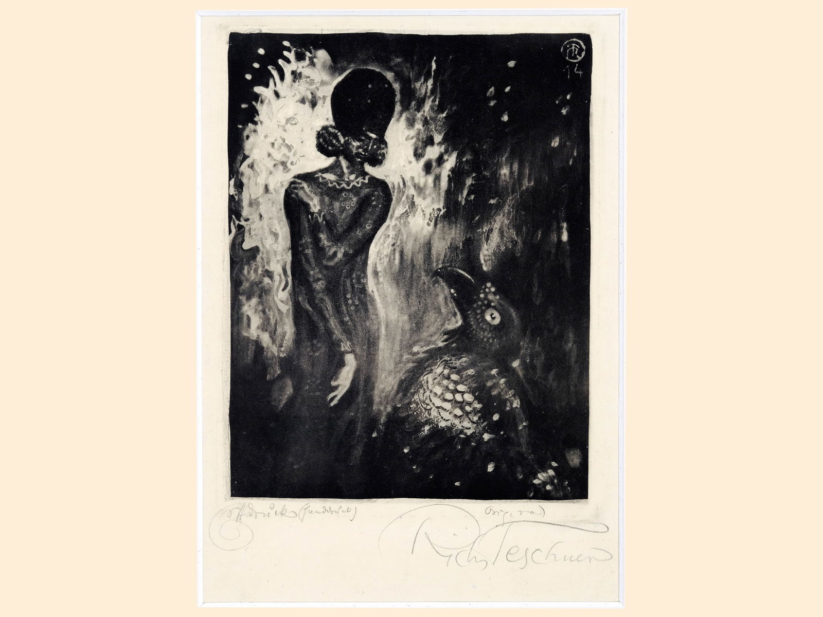 Richard Teschner, Carlsbad 1879 - 1948 Vienna: Richard TeschnerCarlsbad 1879 - 1948 Vienna untitledLithograph17 x 13 cmsigned on lower rightProvenance: Dr. Hans Ankwicz-Kleehoven, art historian and art collector in Vienna, collection label;