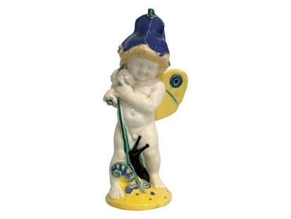 Bertold Loeffler, Bellflower putto, Vereinigte Wiener und Gmundner Keramik: Bertold LoefflerCzech Republic 1874 - 1960 Vienna Bellflower putto Design by Bertold Loeffler or Michael PowolnyExecution: Vereinigte Wiener und Gmundner Keramik, WK model number 137Light-coloured bod