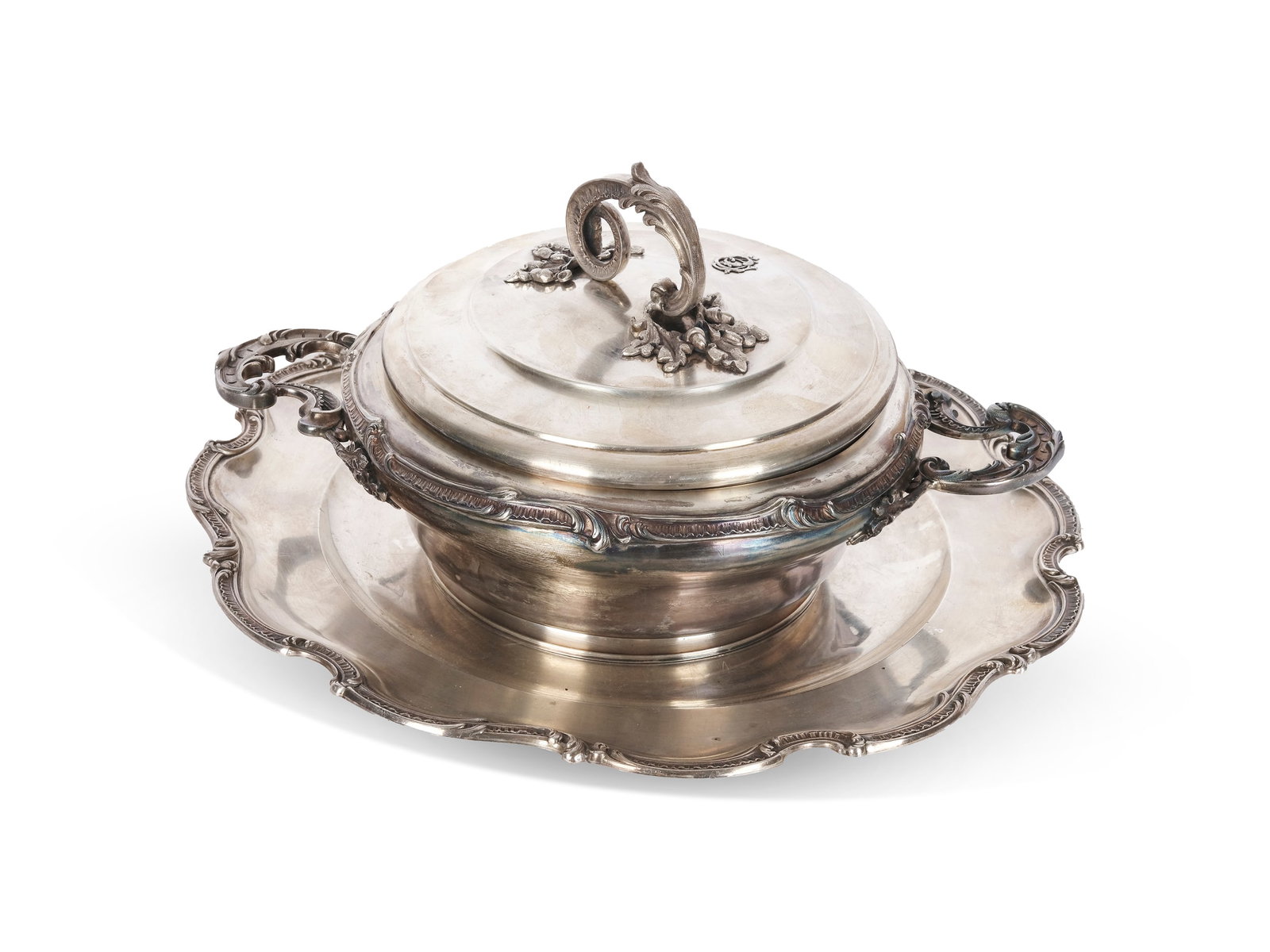 Lidded tureen on tray, silver marked (1 of 2)