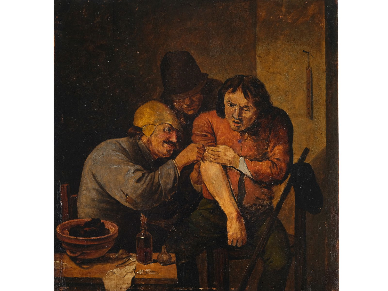 Adriaen Brouwer, Oudenaarde c. 1605 - 1638 Antwerp: Adriaen BrouwerOudenaarde c. 1605 - 1638 AntwerpSchoolA visit to the doctorOil on oak panel19 x 18 cm