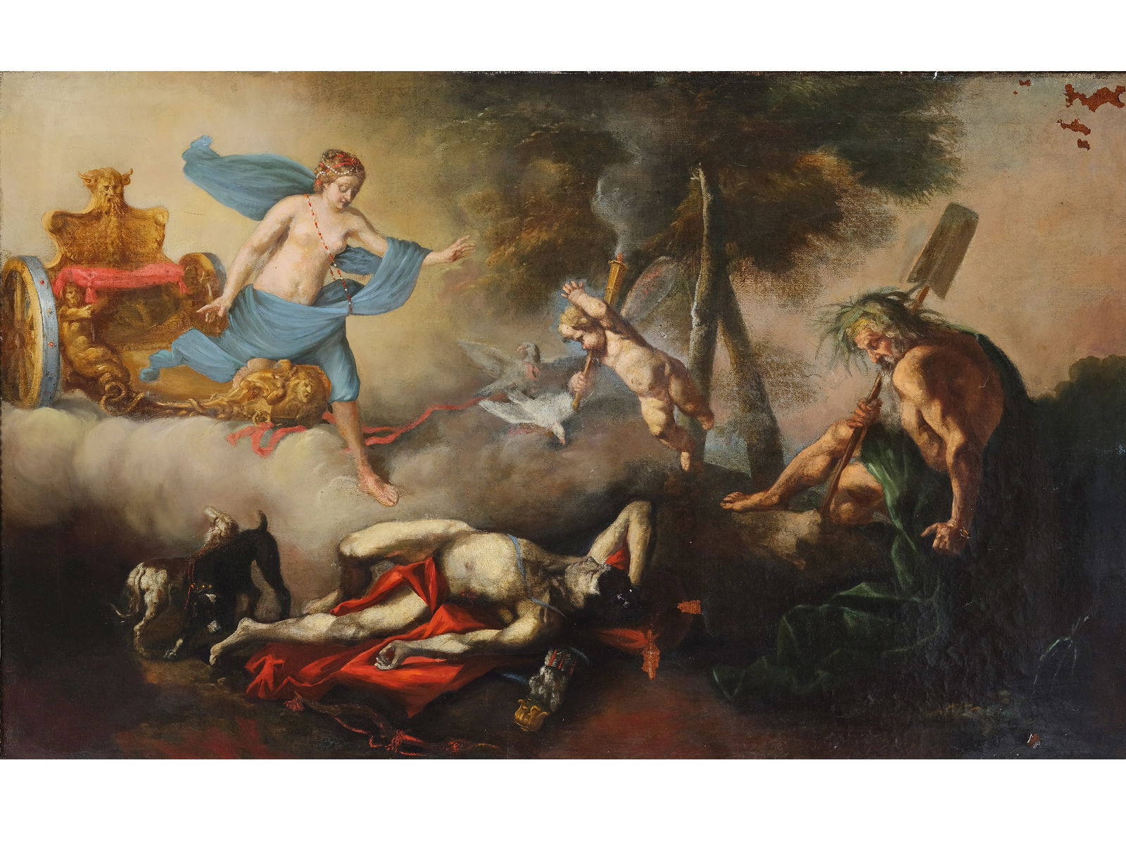 Sebastiano Ricci, Belluno 1659 - 1734 Venice: Sebastiano RicciBelluno 1659 - 1734 VeniceSchool17th/18th centuryVenus discovers the dead AdonisOil on canvas, relined61 x 97 cm, with frame 72 x 107.5