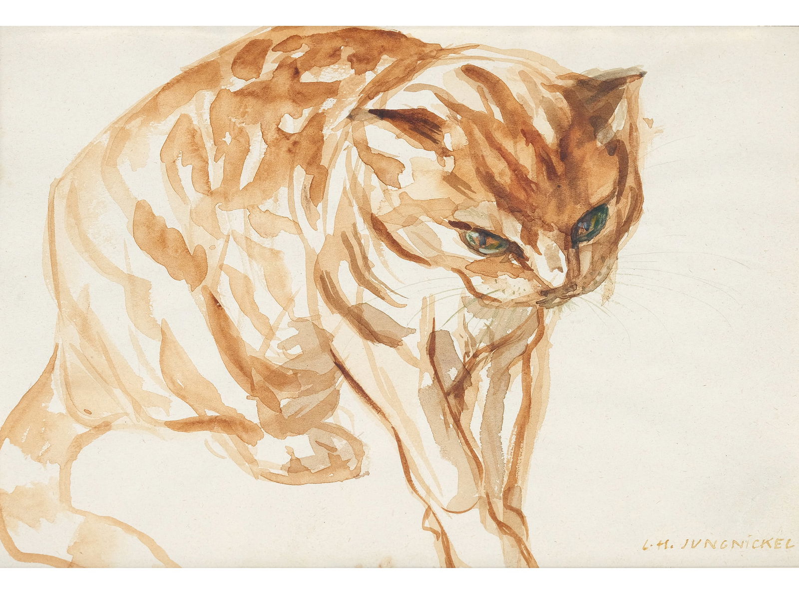 Ludwig Heinrich Jungnickel, Wunsiedel 1881 - 1965 Vienna: Ludwig Heinrich JungnickelWunsiedel 1881 - 1965 ViennaCatWatercolor on paper13.5 x 19 cm, with frame 16.5 x 22 cmsigned l.r.