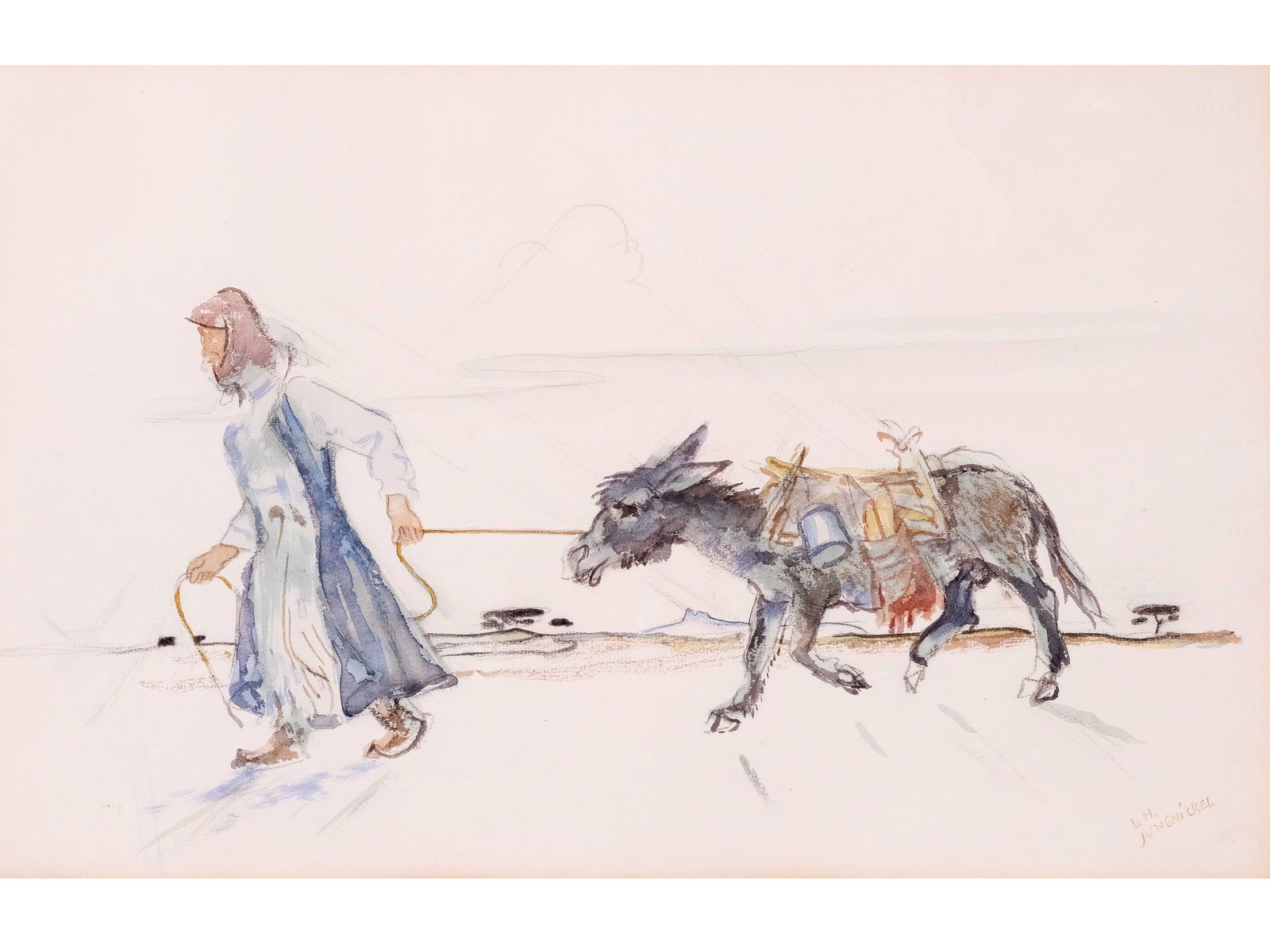 Ludwig Heinrich Jungnickel, Wundsiedel 1881 - 1965 Vienna: Ludwig Heinrich Jungnickel Wundsiedel 1881 - 1965 Vienna The faithful companionWatercolor on Fabriano 29 x 46 cm, with frame 47.5 x 64.5 cmsigned l.r.