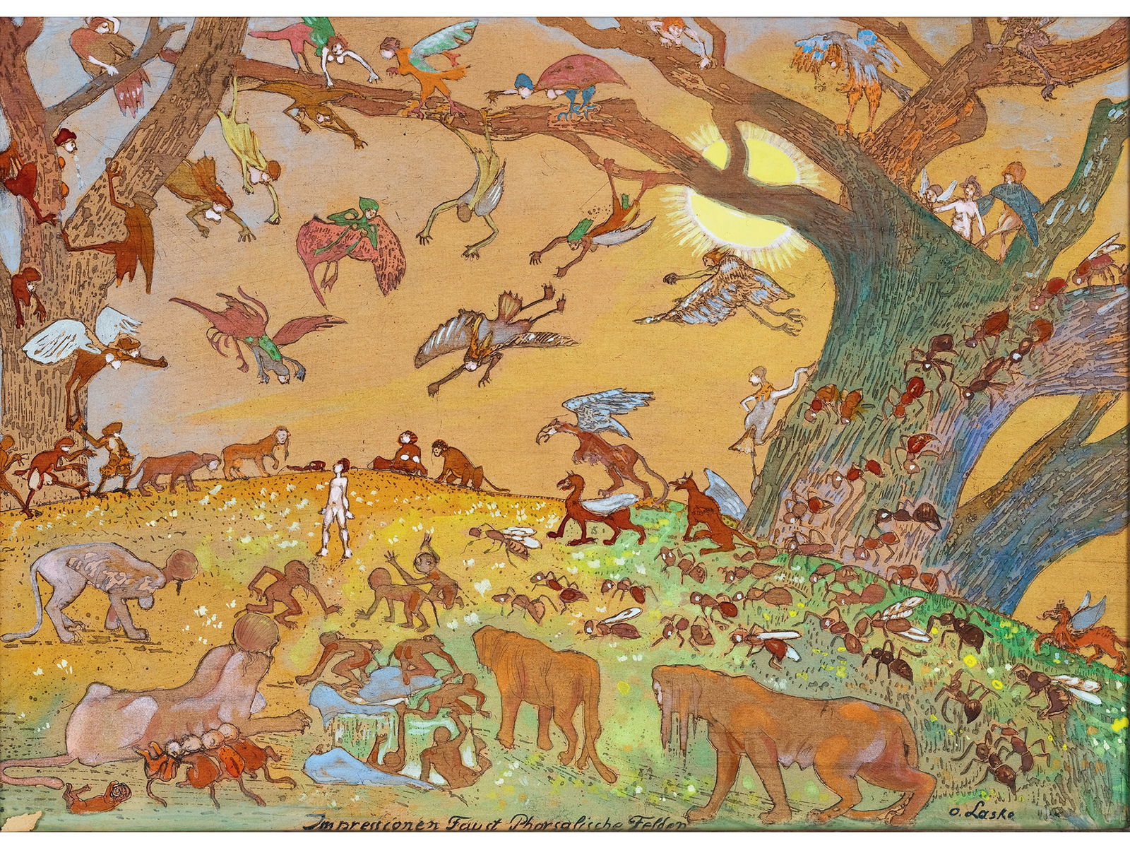 Oskar Laske, Czernowitz 1874 - 1951 Vienna: Oskar LaskeCzernowitz 1874 - 1951 ViennaImpressions FaustPharsalic fields Hand-colored lithograph on paper28 x 38.5 cm, with frame 35.5 x 46 cm titled l.m. Signed l.r