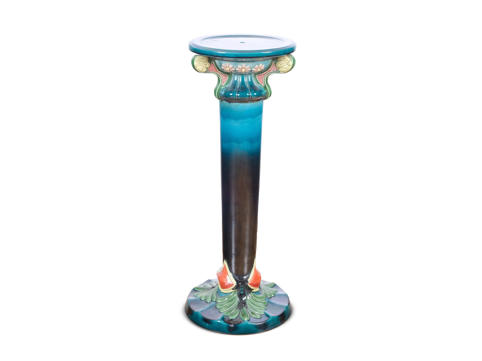 Flower column, around 1900: Flower column Around 1900 Ceramic, colorfully painted and glazed Height 80 cm, diameter 29 cm