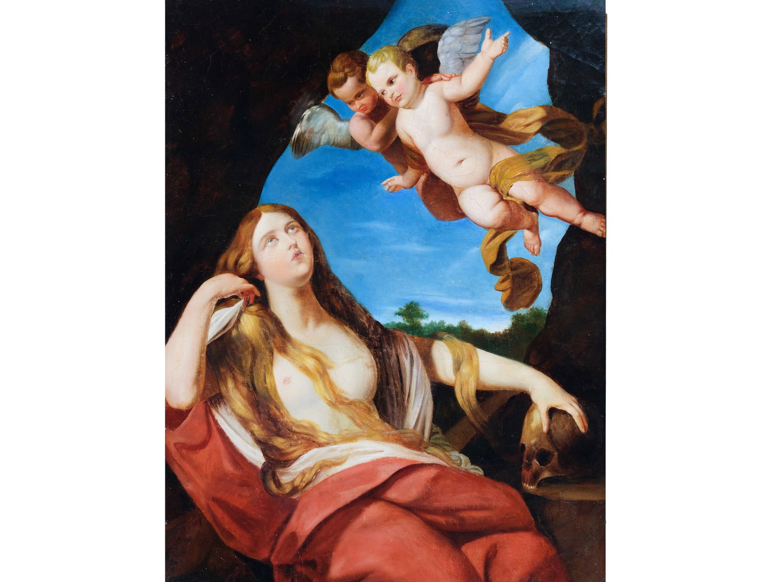 Guido Reni, Bologna 1575 - 1642 Bologna, Follower of: Guido ReniBologna 1575 - 1642 Bologna, Follower ofMary MagdaleneOil on canvas80 x 65 cm, with frame 99 x 82 cm