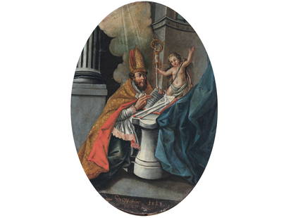Saint Blasius, Late 18th/early 19th century: Saint BlasiusLate 18th/early 19th centuryOil on canvas on panel105 x 80 cm, with frame 121 x 94 cmInscribed and dated lower center