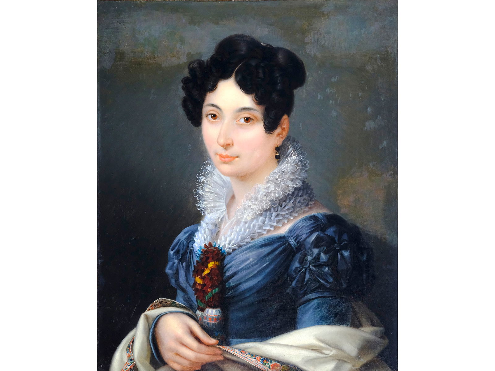 Nicolas Bernard Lepicie, Paris 1735 - 1784 Paris: Nicolas Bernard LepicieParis 1735 - 1784 ParisInscribedPortrait of a noblewomanOil on canvas, relined61.5 x 50 cm, with frame 76 x 65 cmFrame damagedNicolas Bernard Lepicie, an important French painte