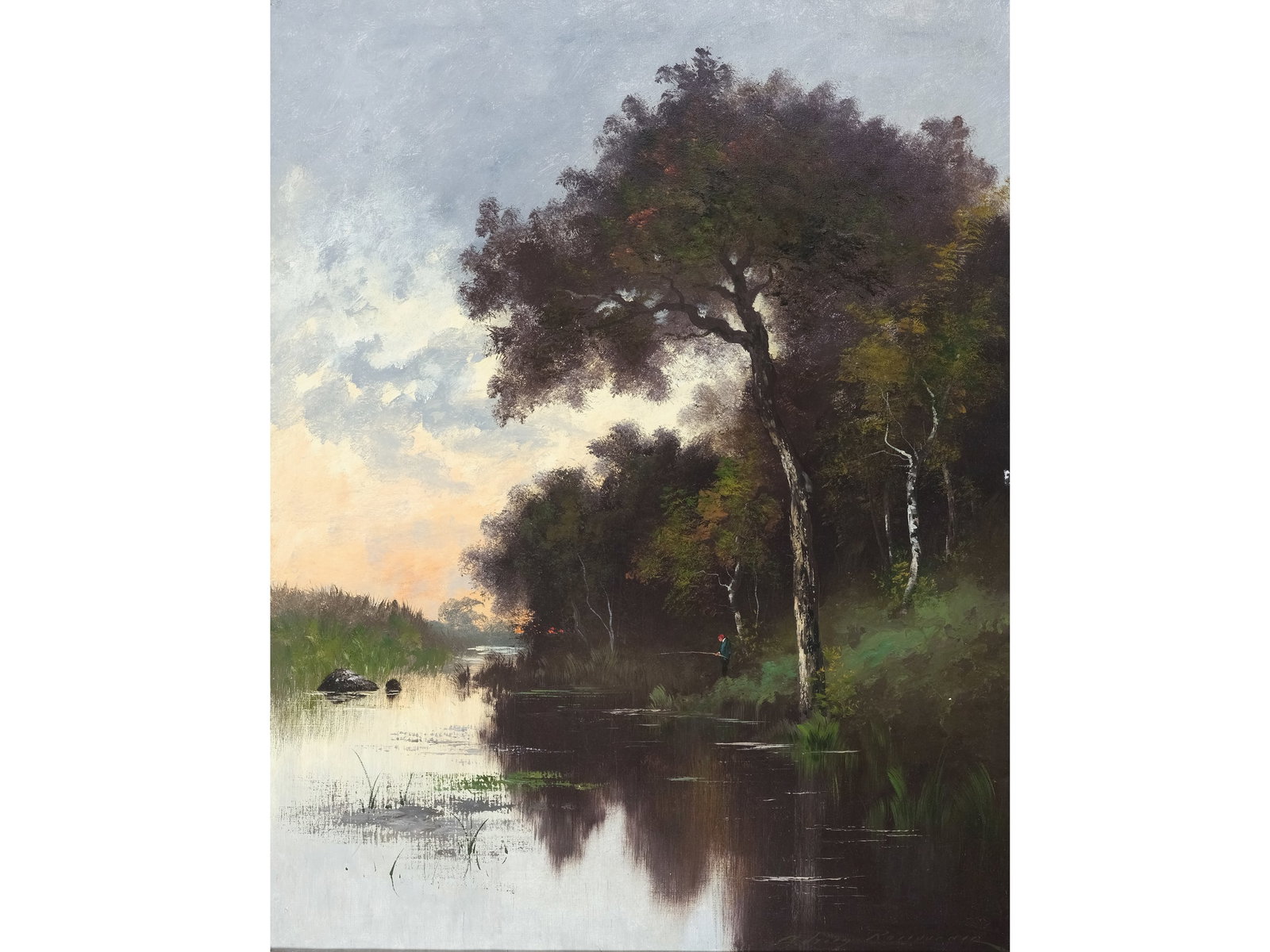 Adrien Rousseau, France, 1814 - 1851: Adrien Rousseau France, 1814 - 1851 Evening in Fontainebleau Oil on canvas 92 x 73 cm, with frame 117 x 97 cm Signed lower right Inscribed and titled on the reverse
