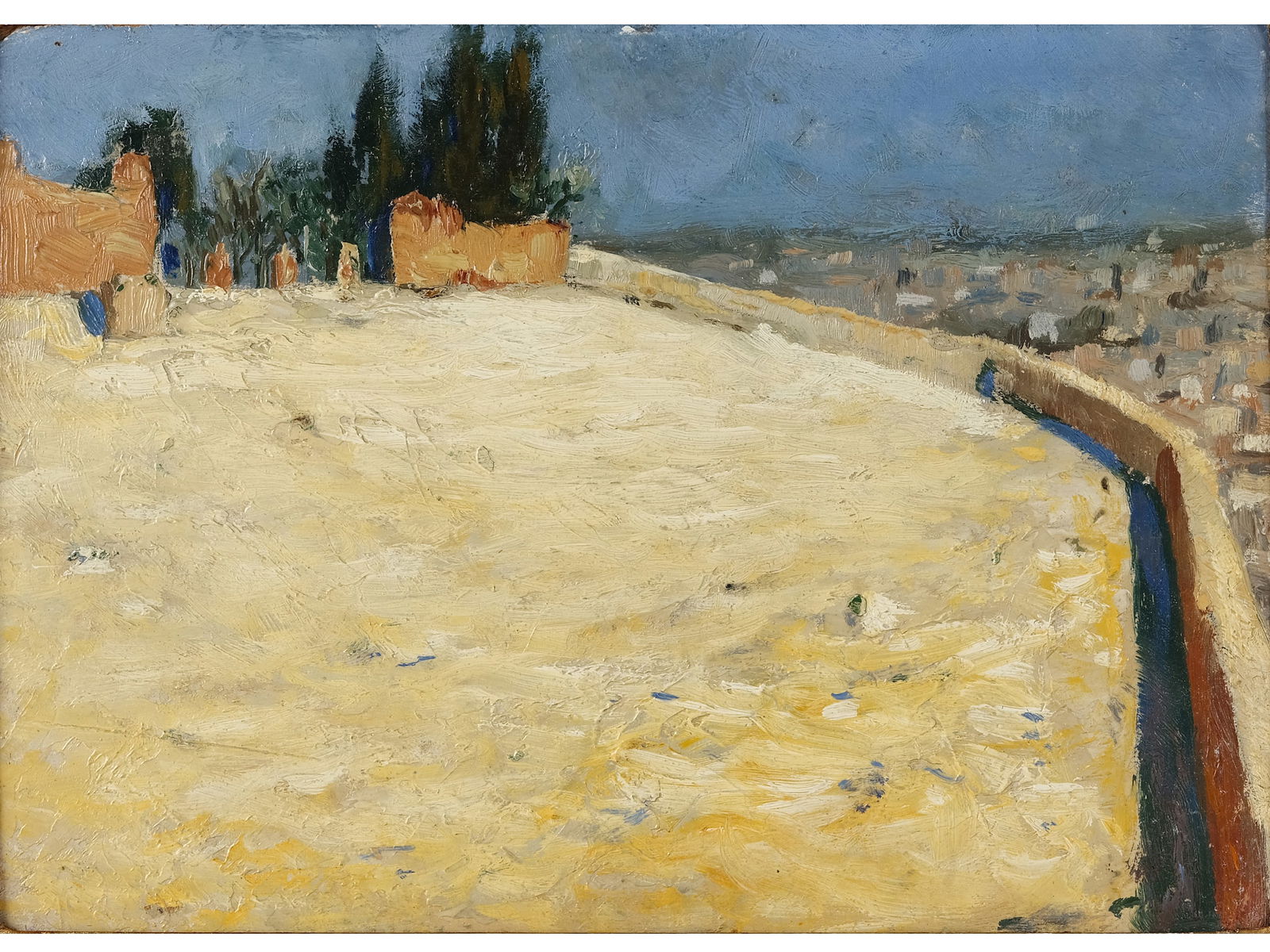 Marcel Kammerer, Vienna 1878 - 1959 Montreal: Marcel KammererVienna 1878 - 1959 MontrealView of CairoOil on cardboard17 x 24.5 cm, with frame 26.5 x 34 cmEstate stamp on the reverse