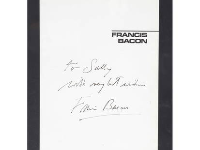 Francis Bacon, Dublin 1909 - 1992 Madrid *: Francis Bacon *Dublin 1909 - 1992 MadridPersonal dedication of the artist to SallyPen and ink on book page28 x 20.5 cm, with frame 36.5 x 32 cm