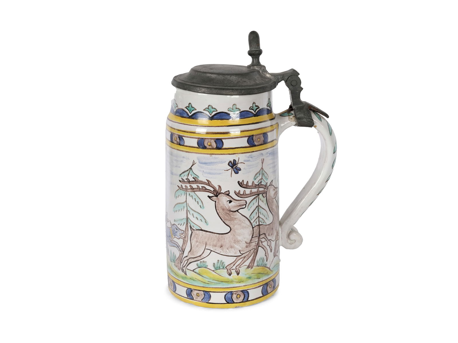 Faience jug with deer motif, Colorfully painted (1 of 3)